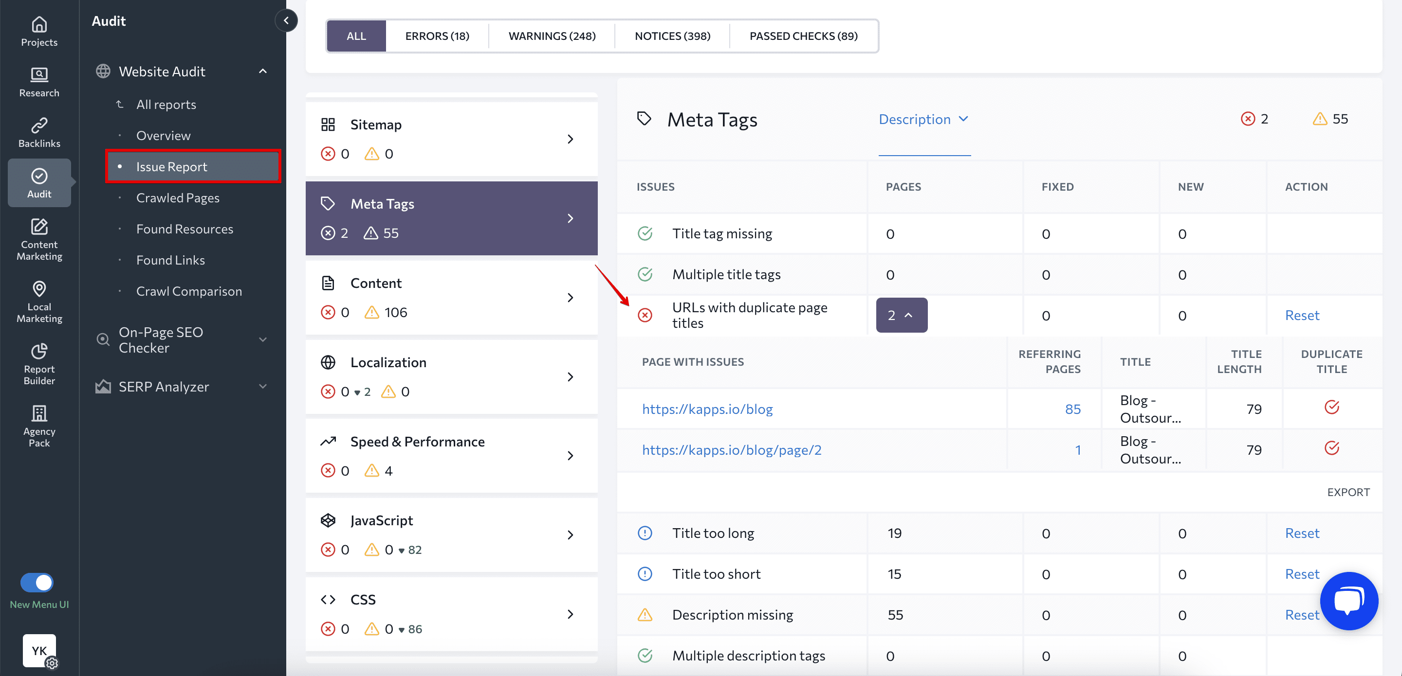 Issue report overview