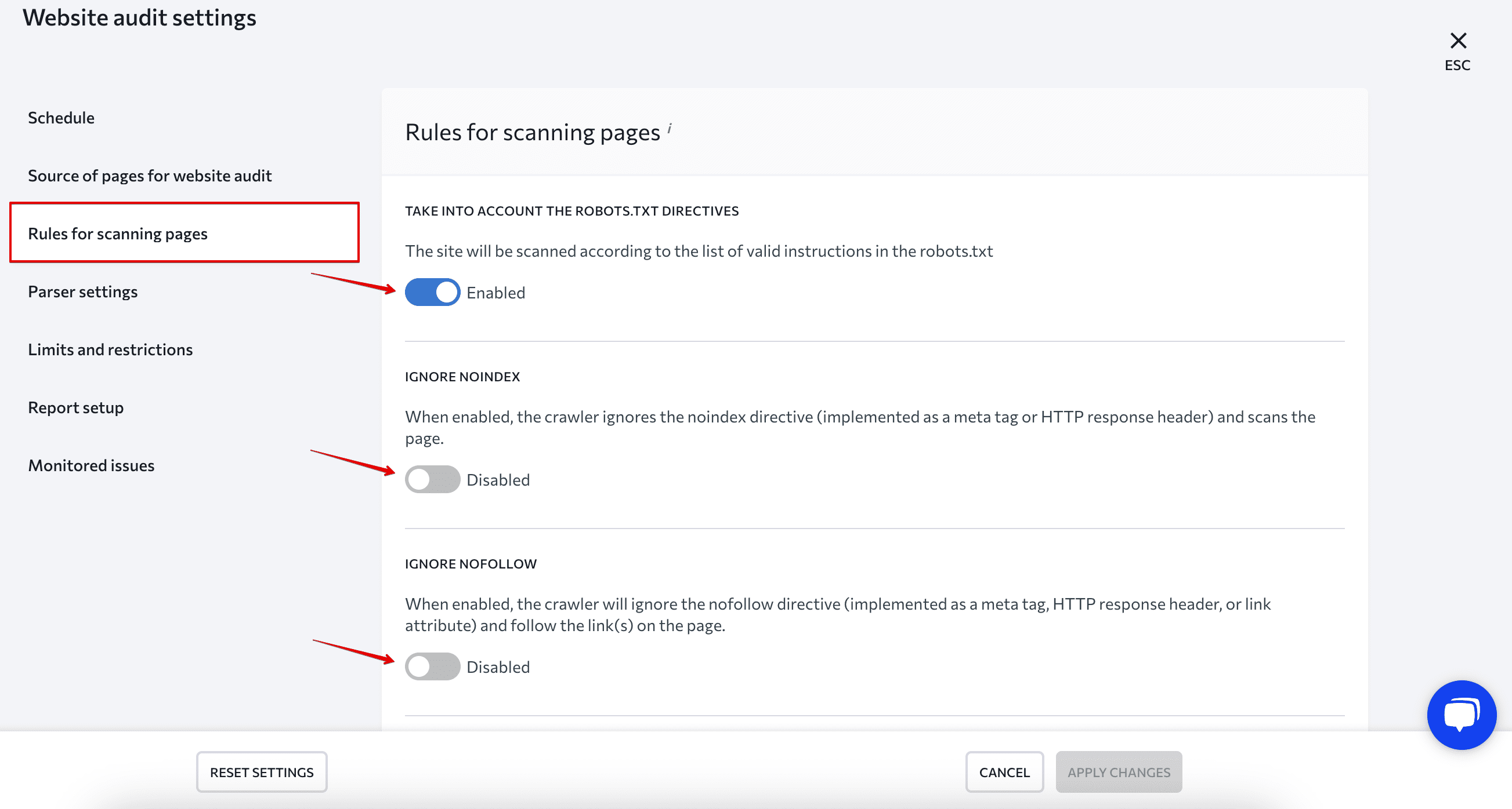 Audit scanning rules