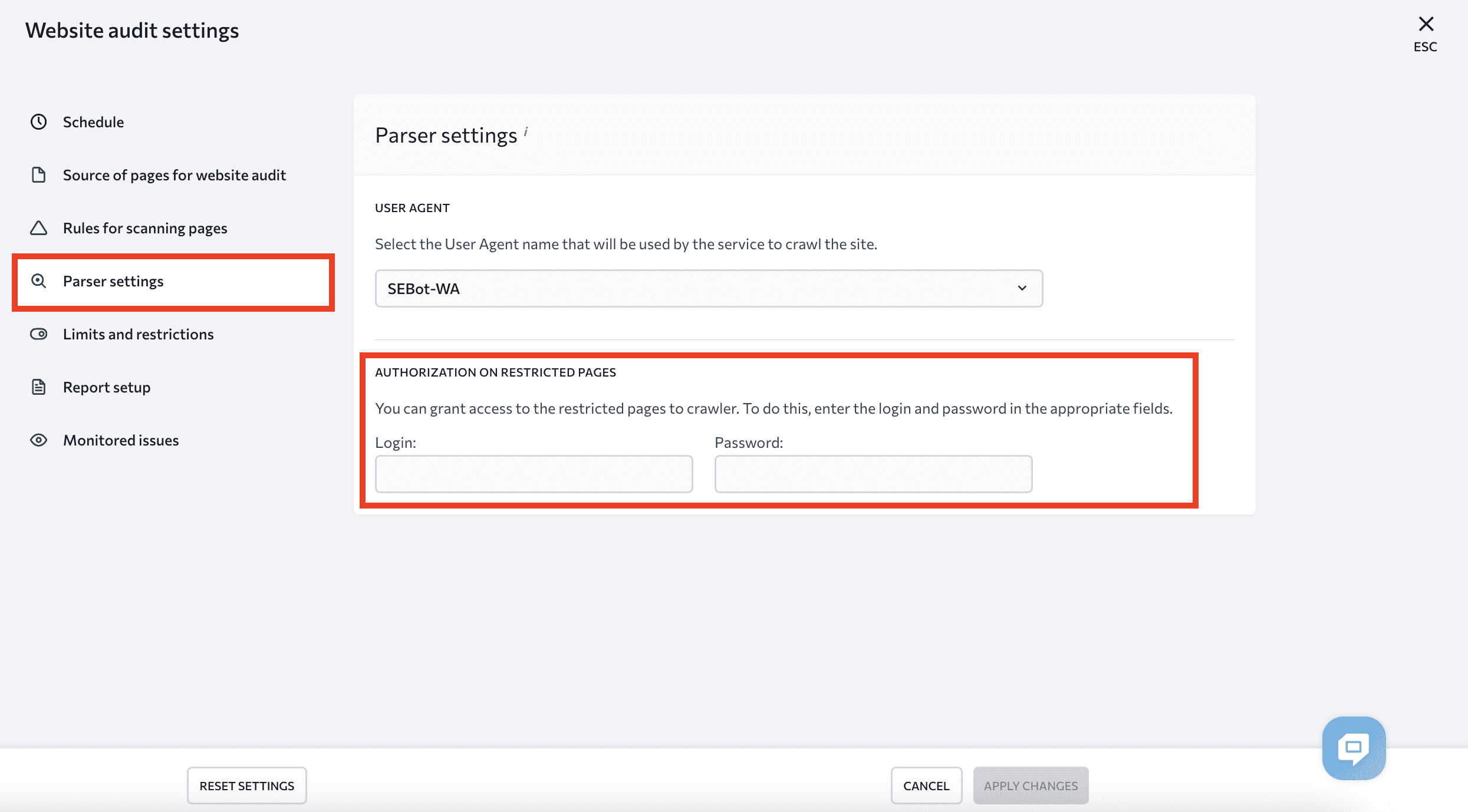 Audit autorization on restricted pages