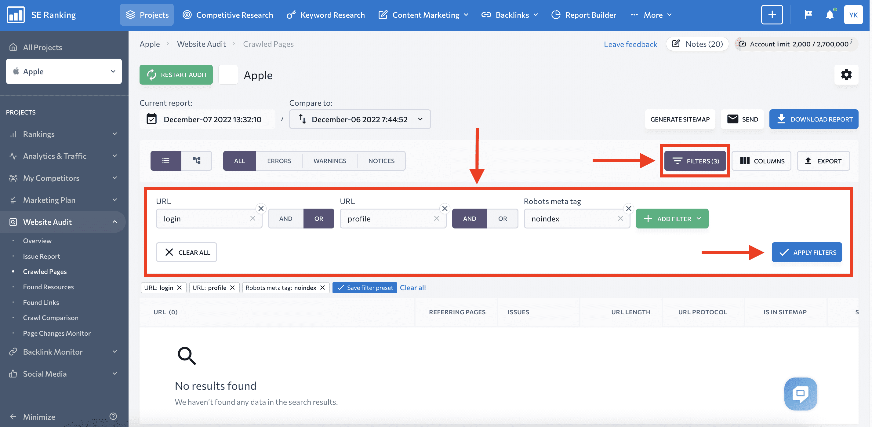 Filters for private pages