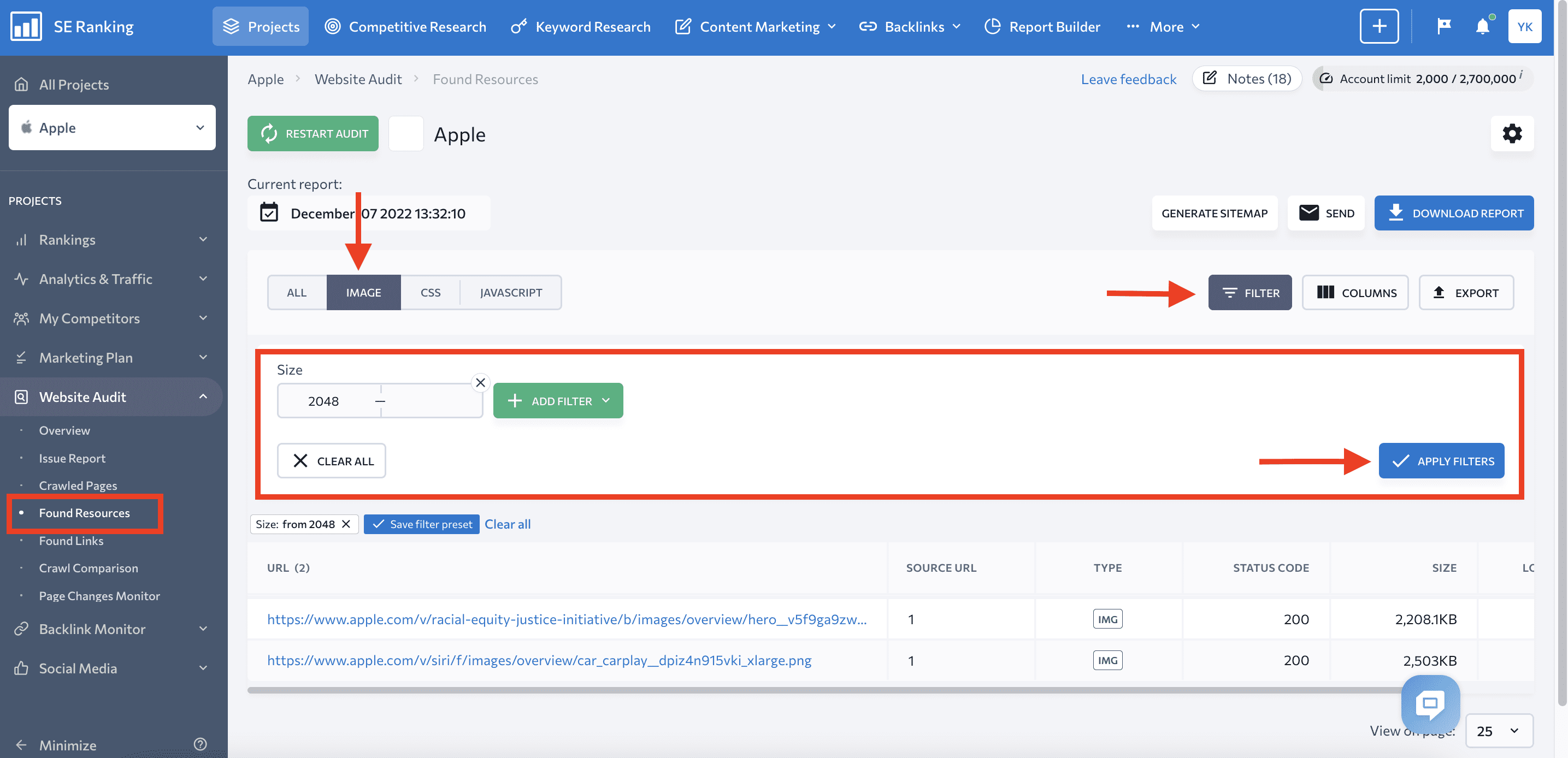 Filters for resources