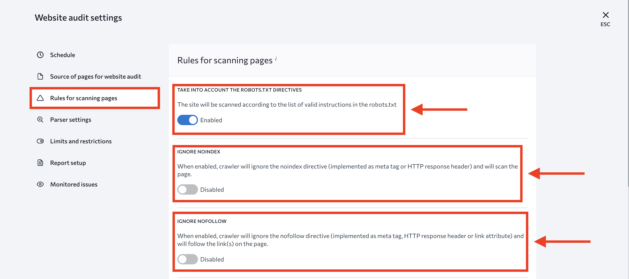 Audit scanning rules