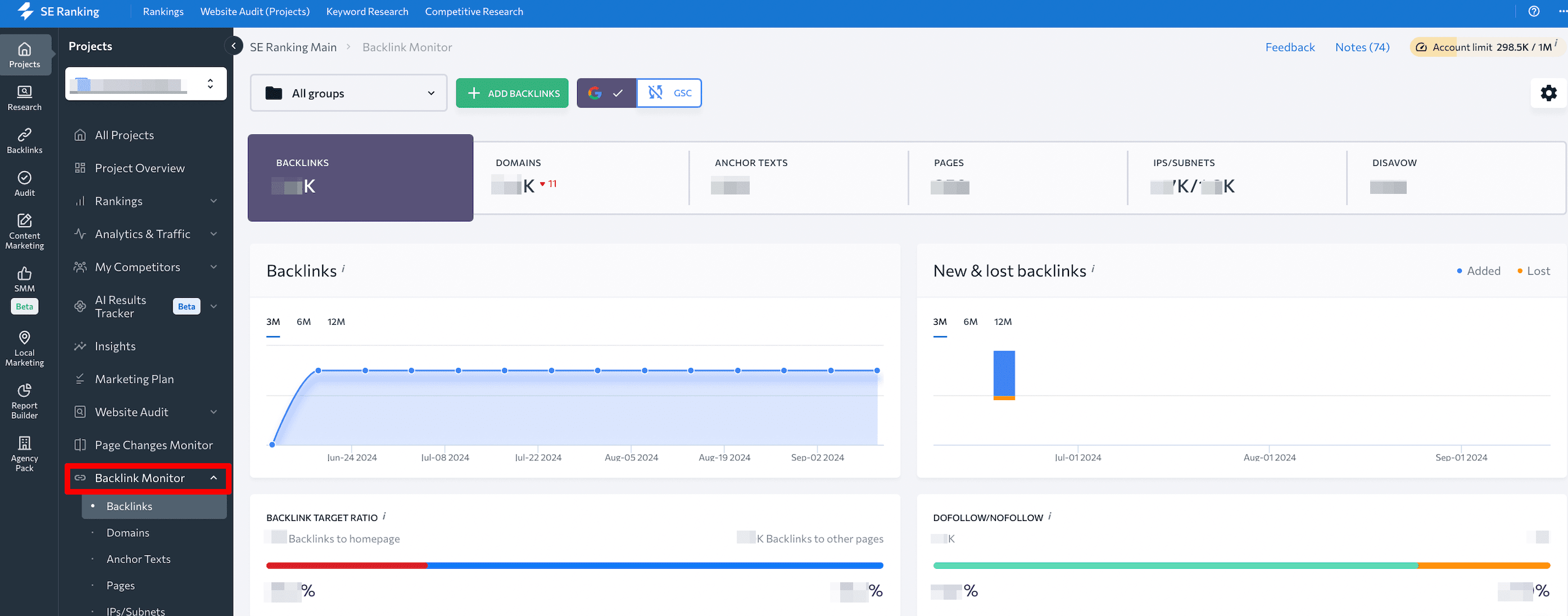 SE Ranking's Backlink Monitor tool