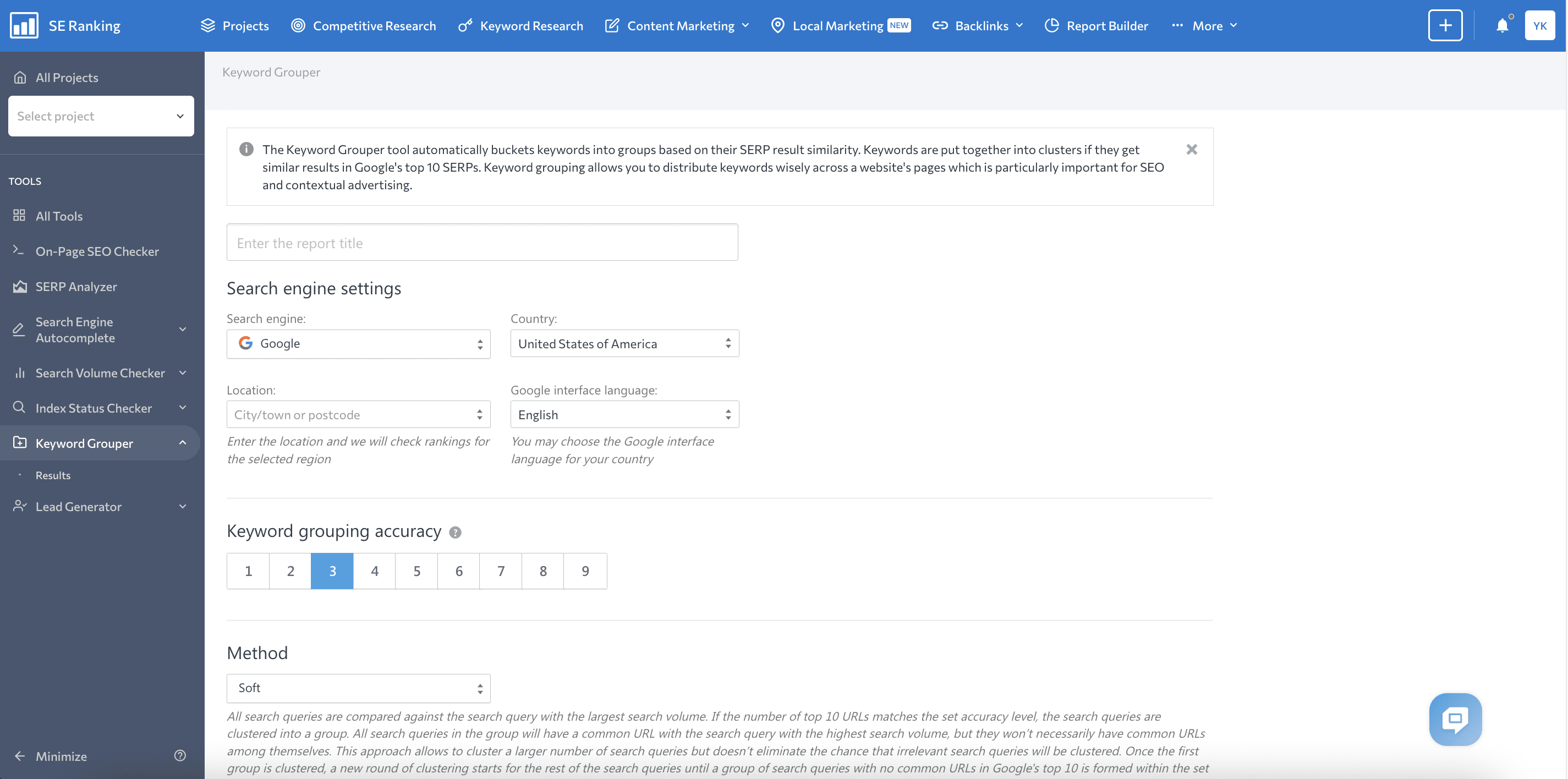 Keyword Clustering settings