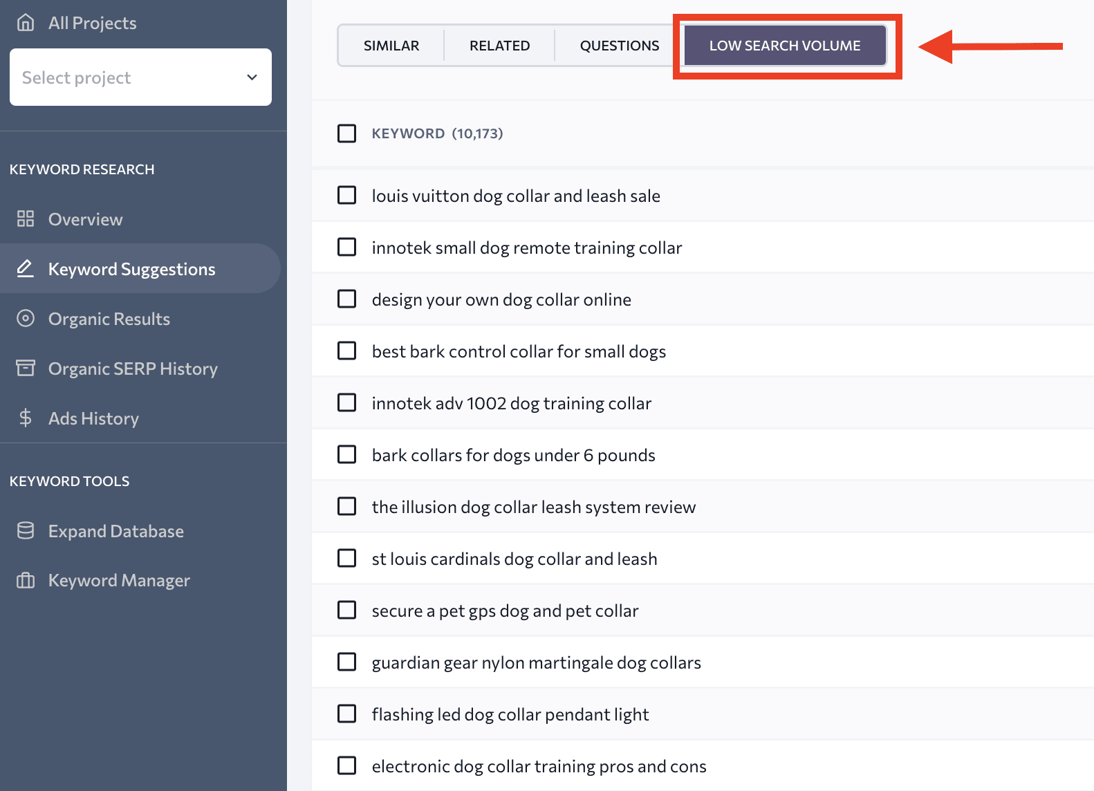 Long-tail-keywords in SE Ranking