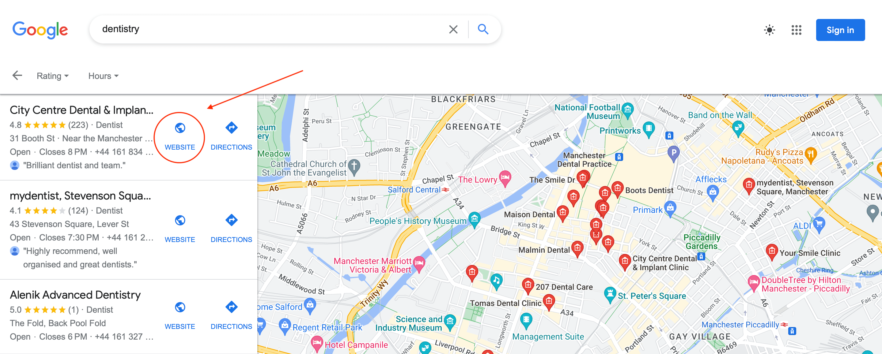 Screenshot with Google Local Pack results