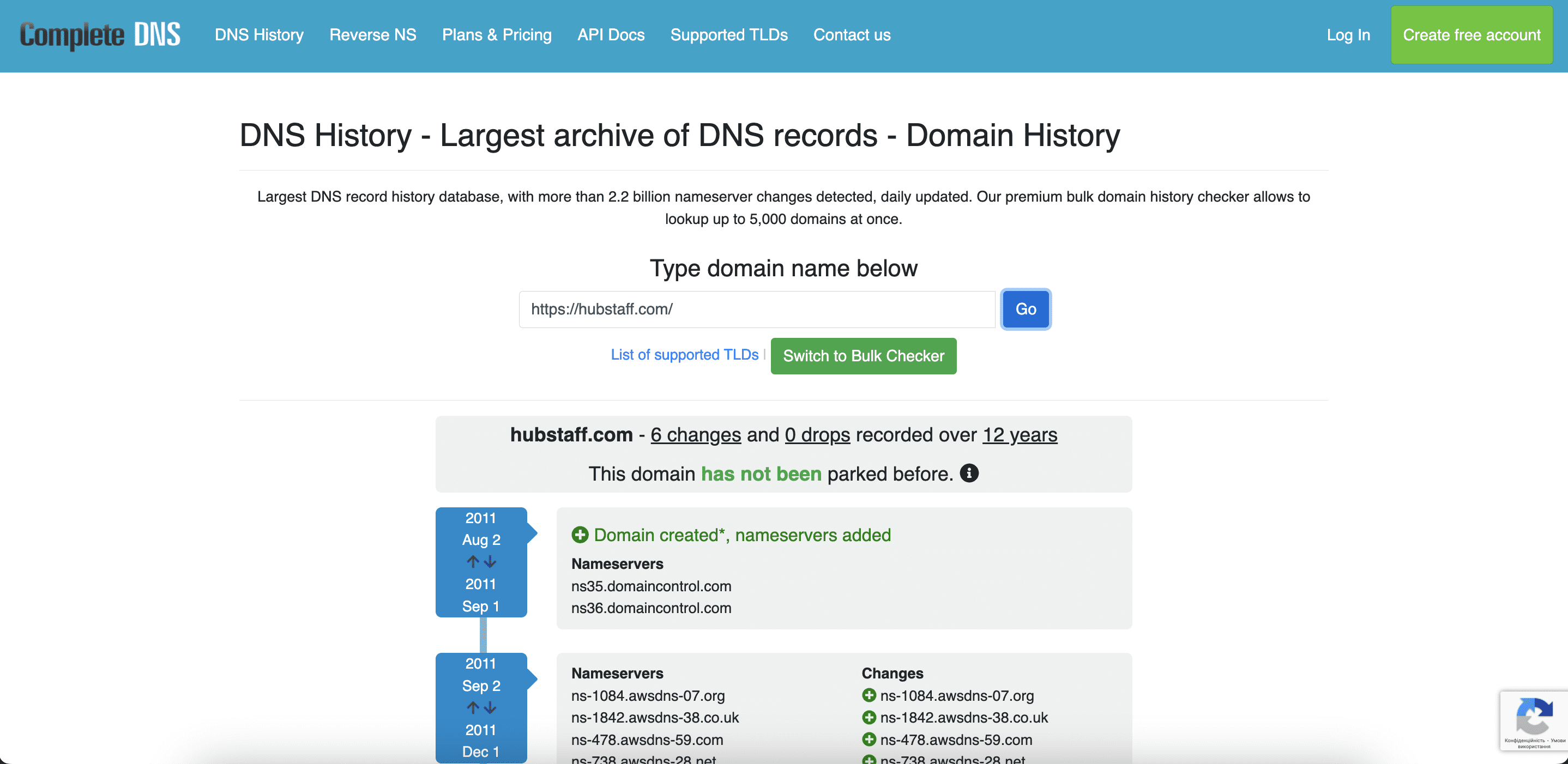 Check domain history with Complete DNS