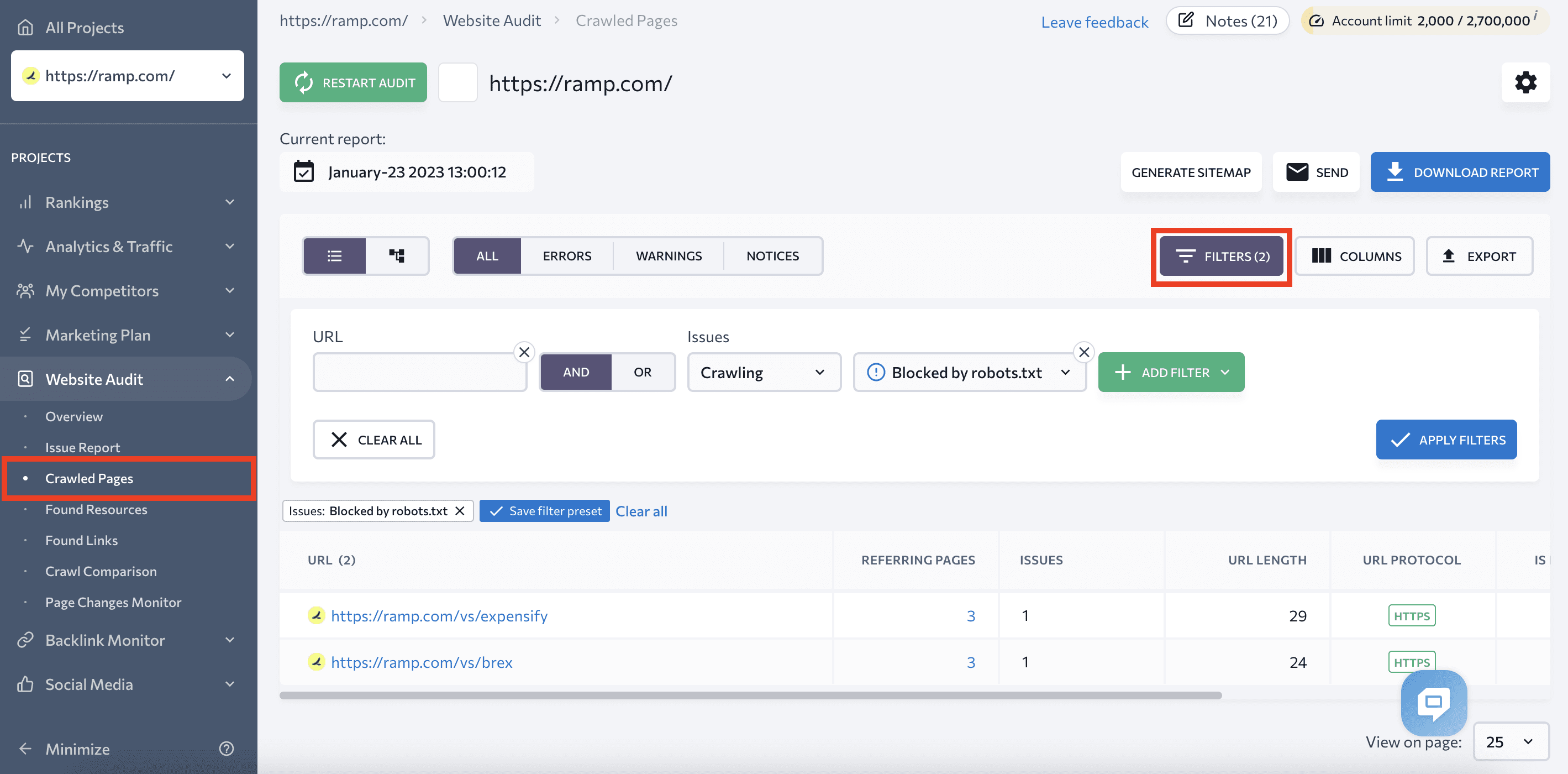 Filer out pages with indexing errors