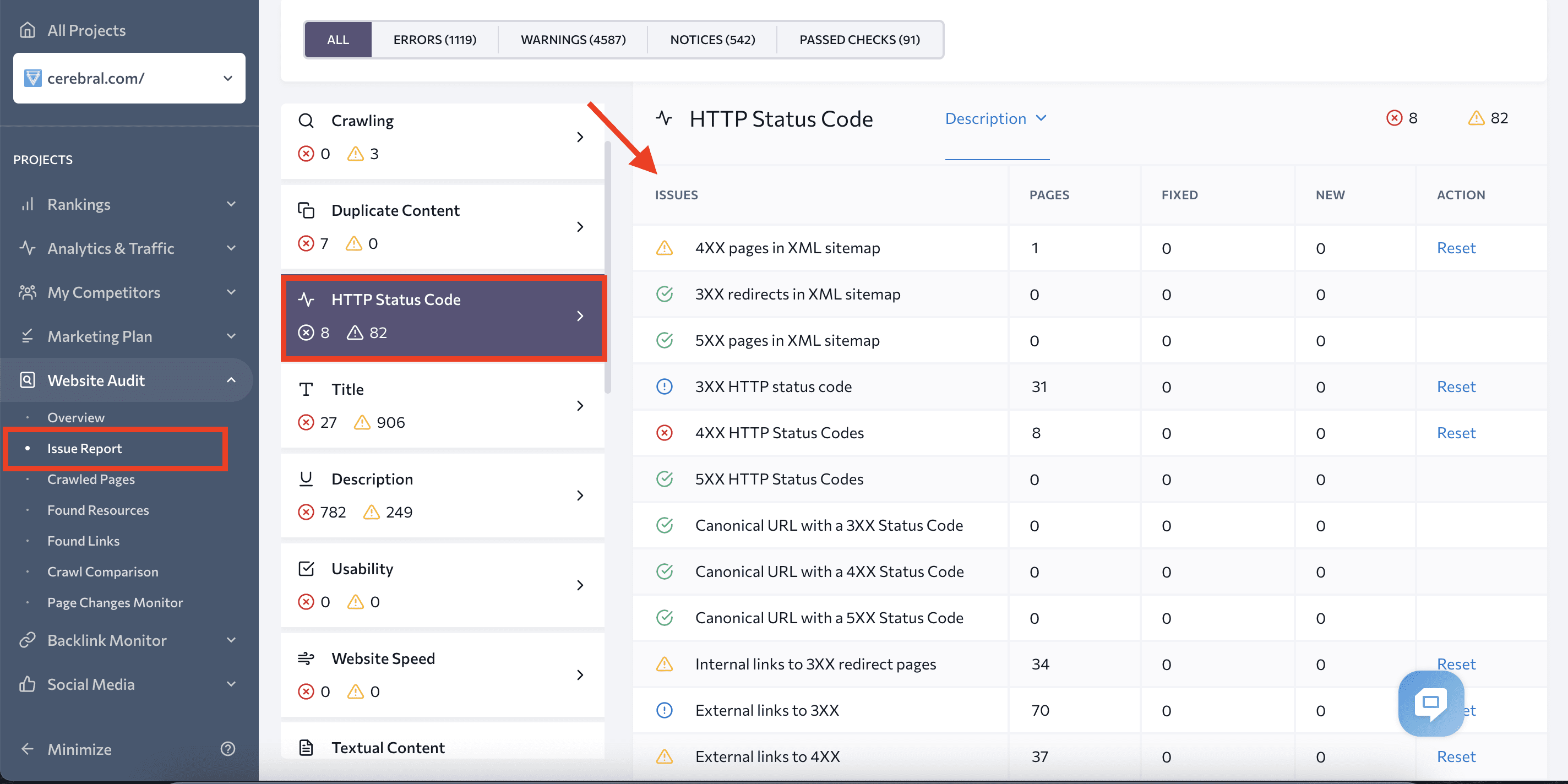 Status code errors in Website Audit