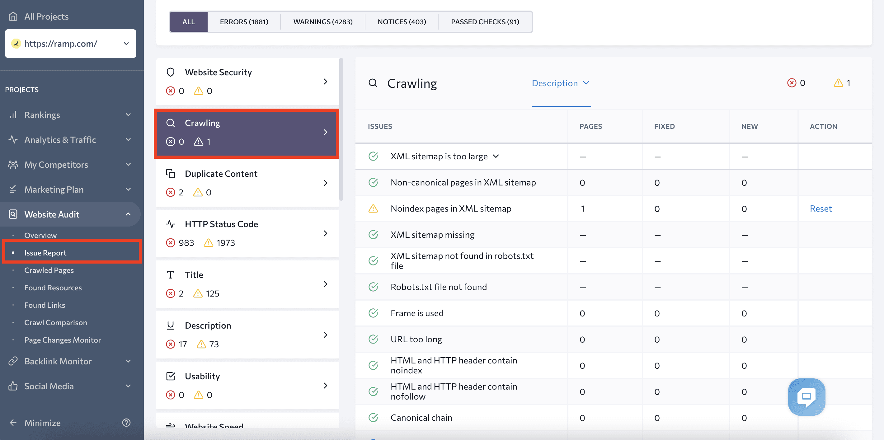 Crawling errors in Issue report