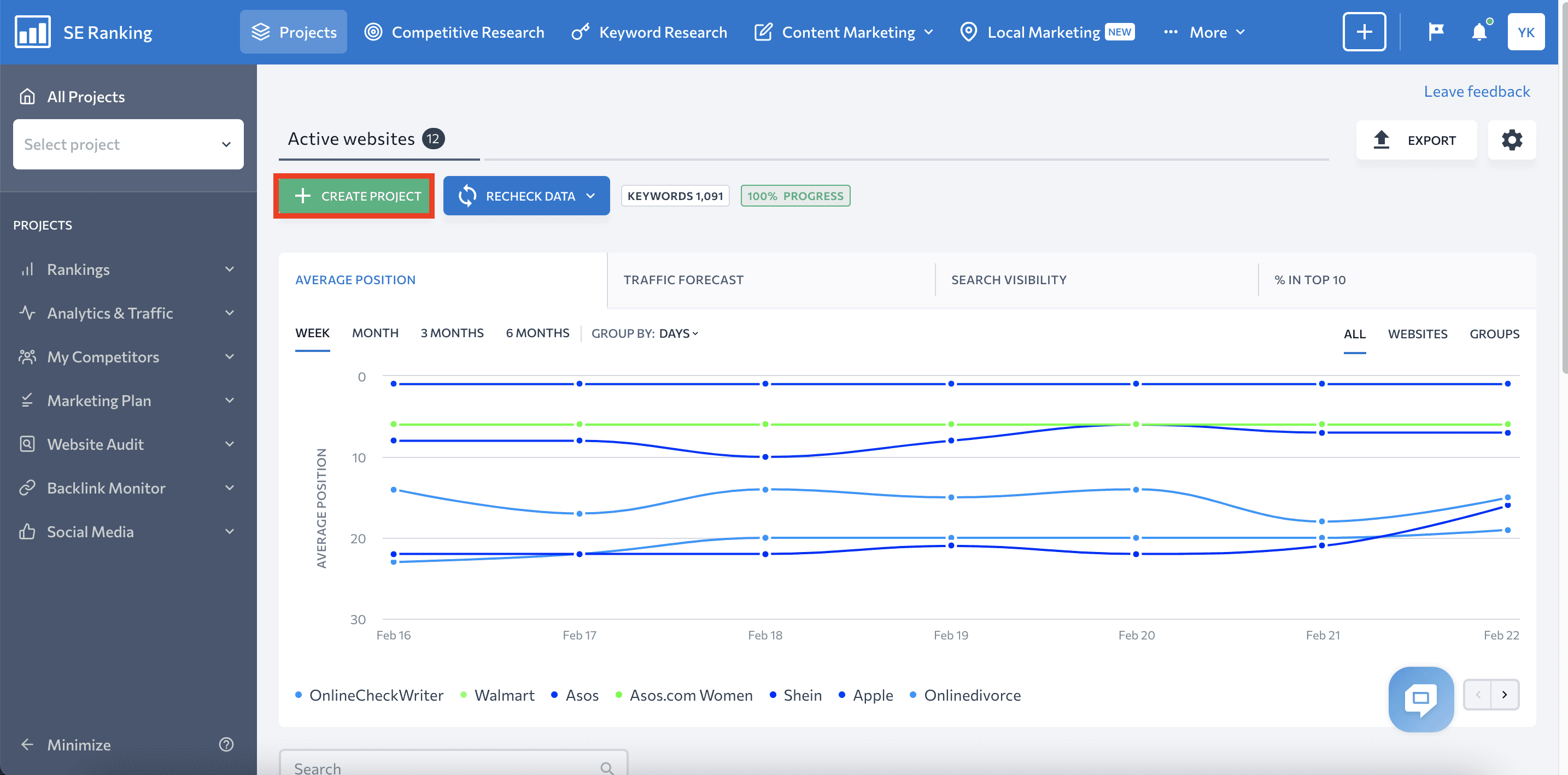 Create project in SE Ranking