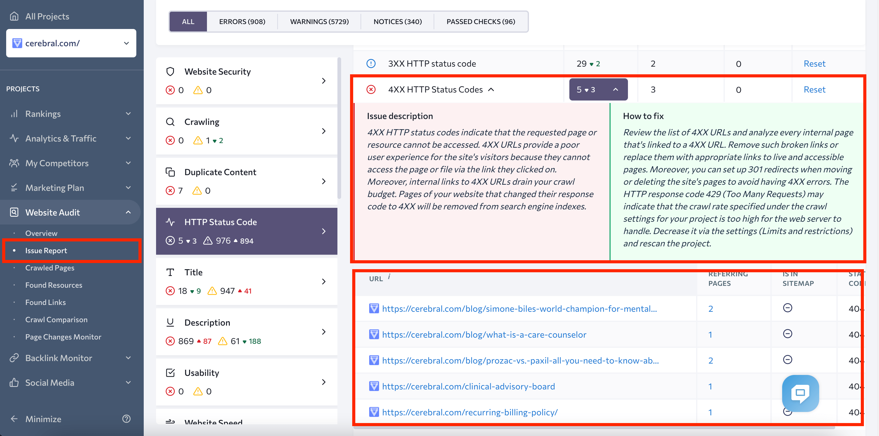 Error information in Issue Report