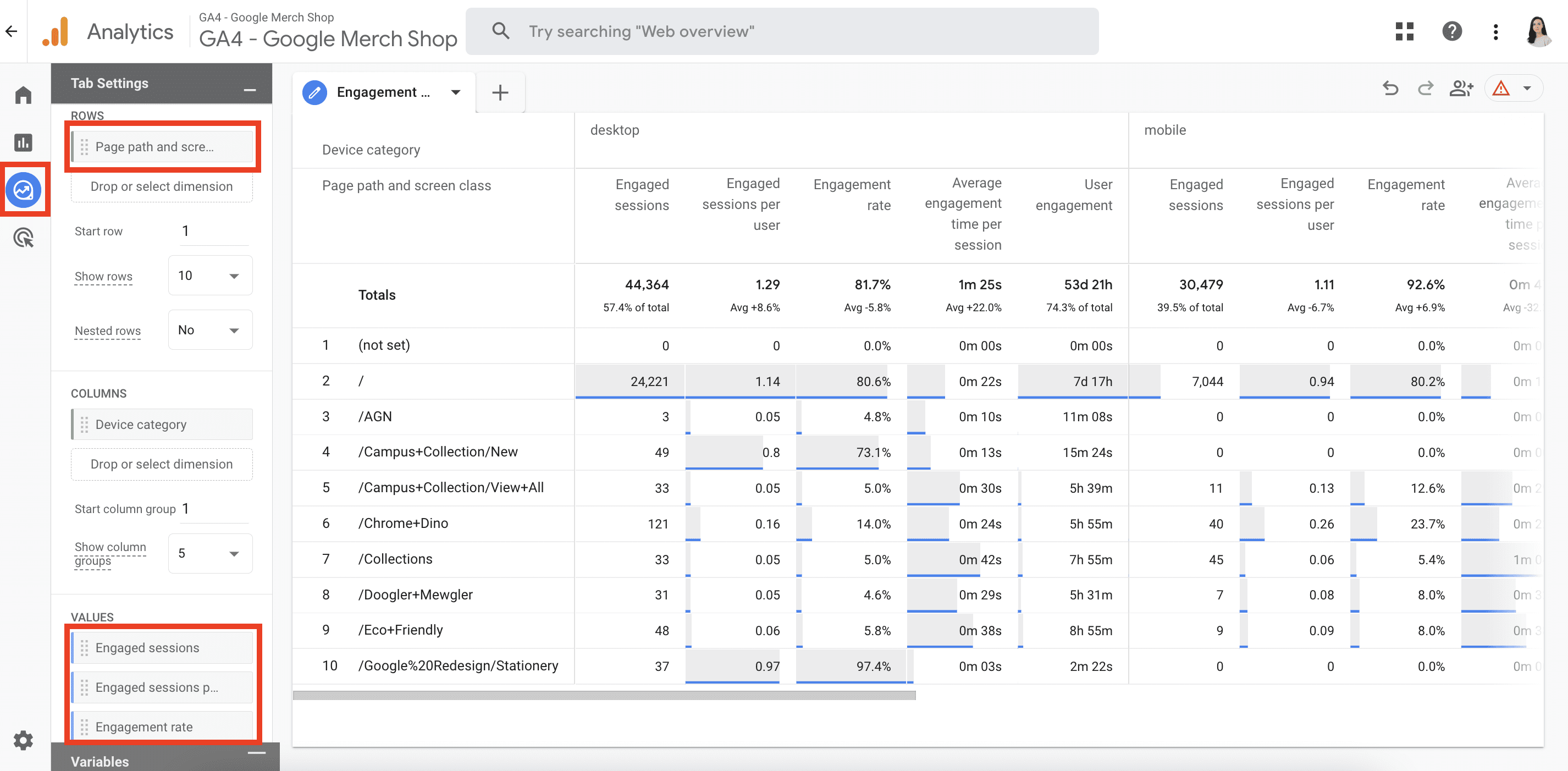 Custom engagement report in GA4