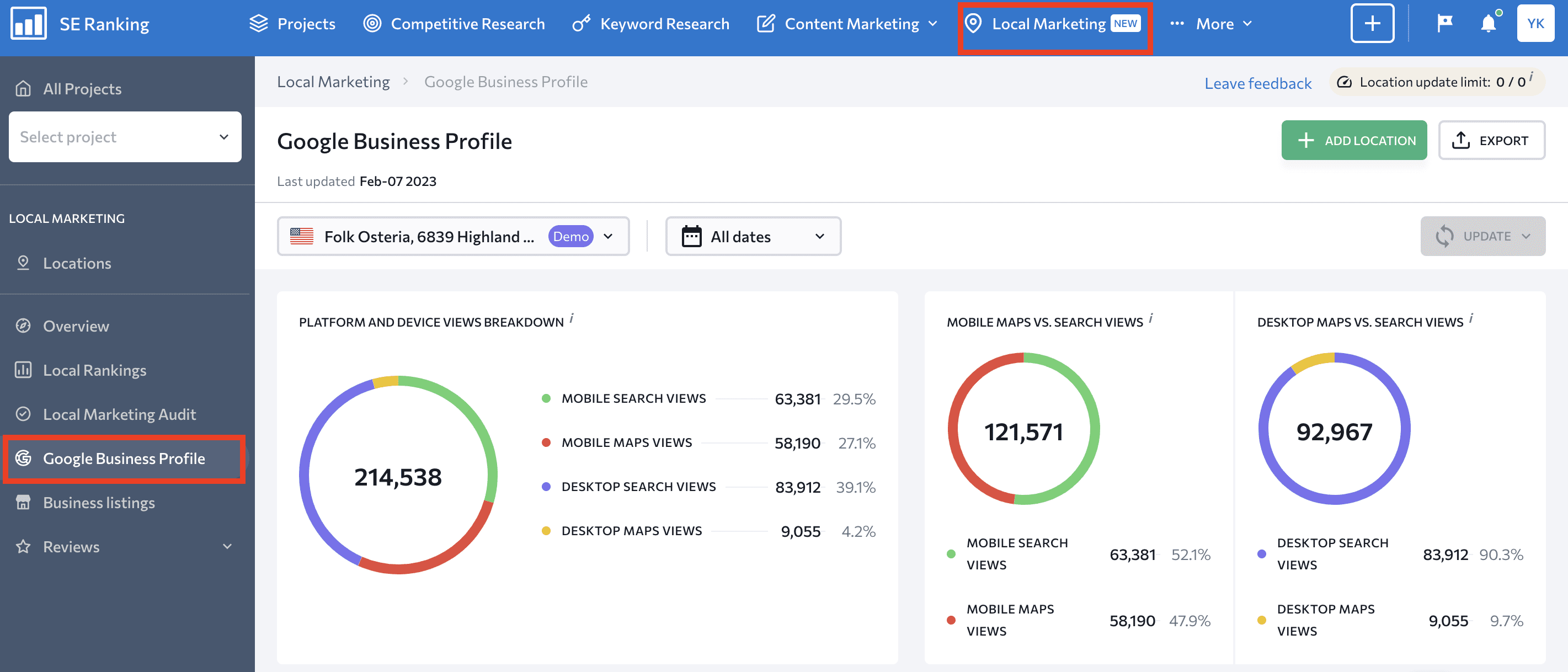 GBP tab in Local Marketing module