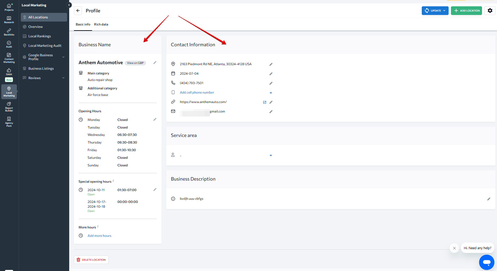 Location profile fields 