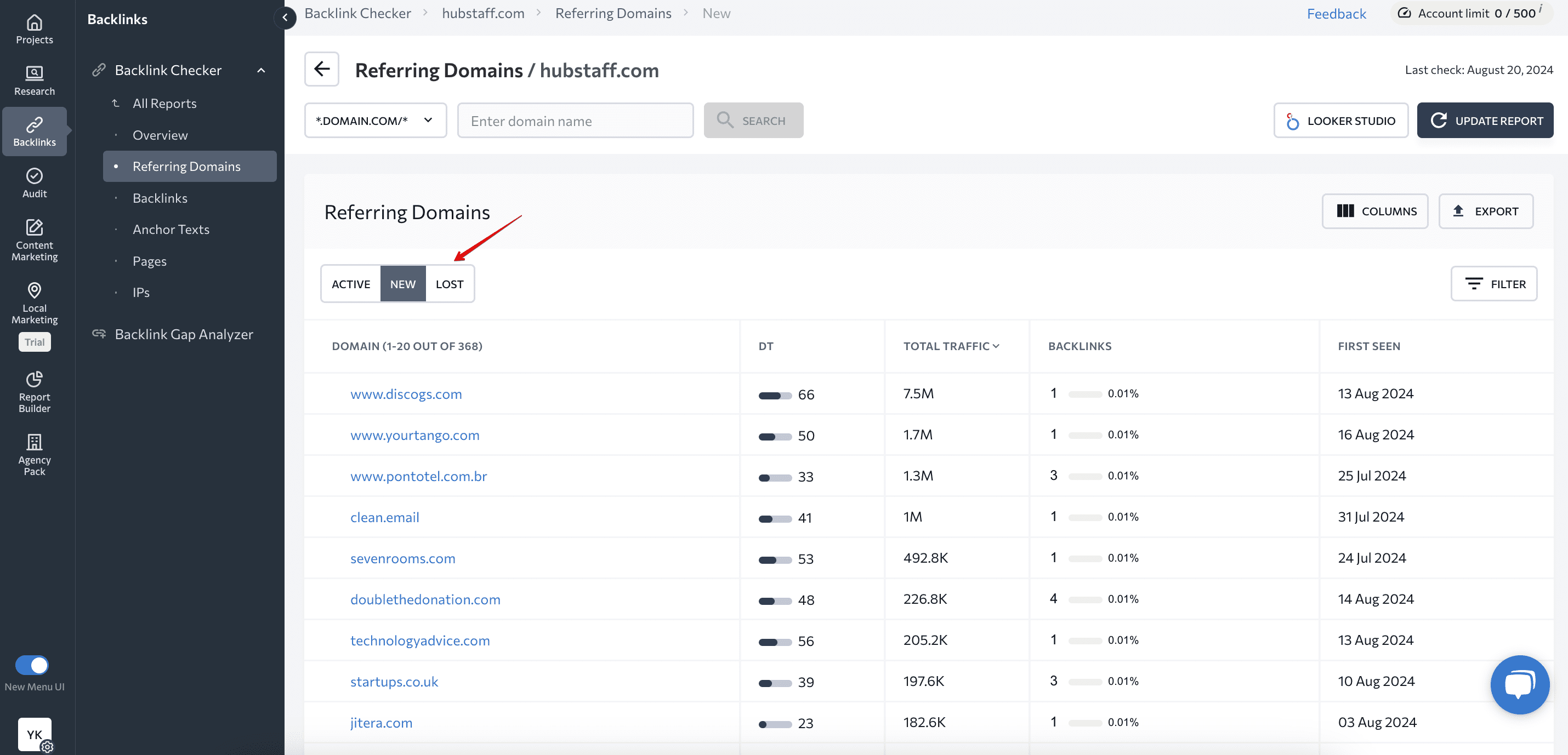 Domains started and stopped refering to your site