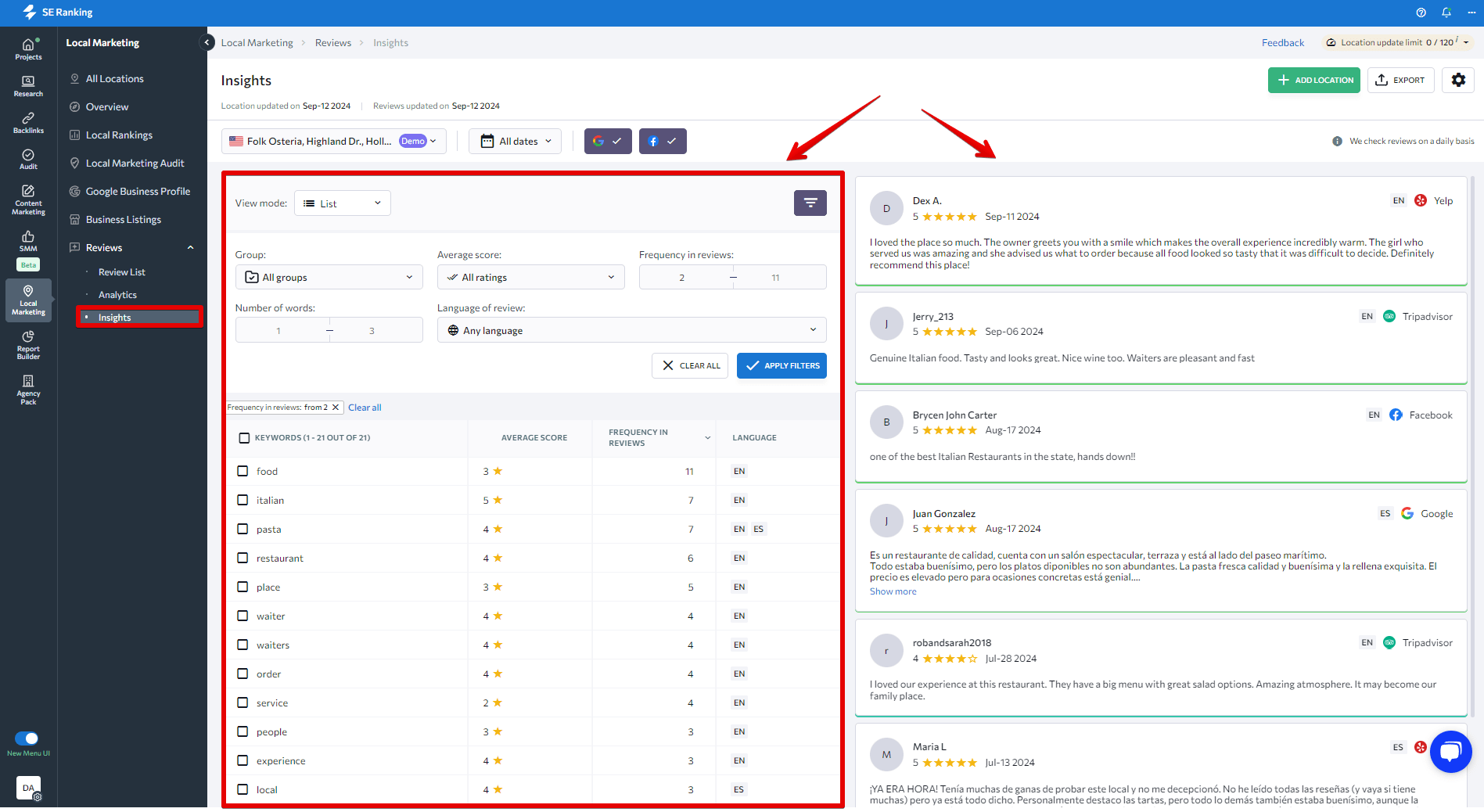 AI-powered review semantic analysis feature