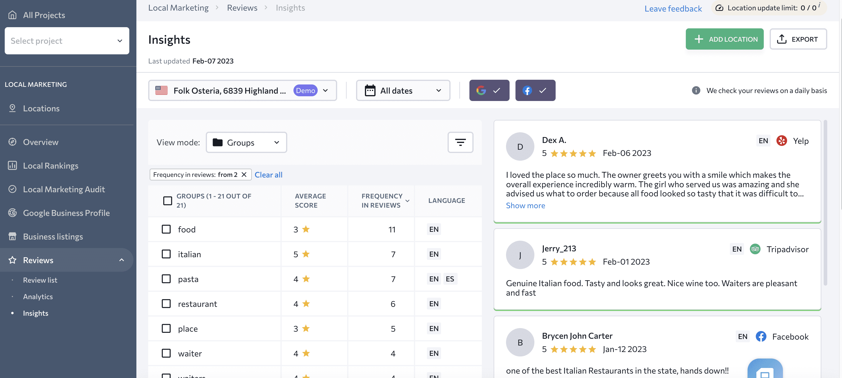 Review Insights tab