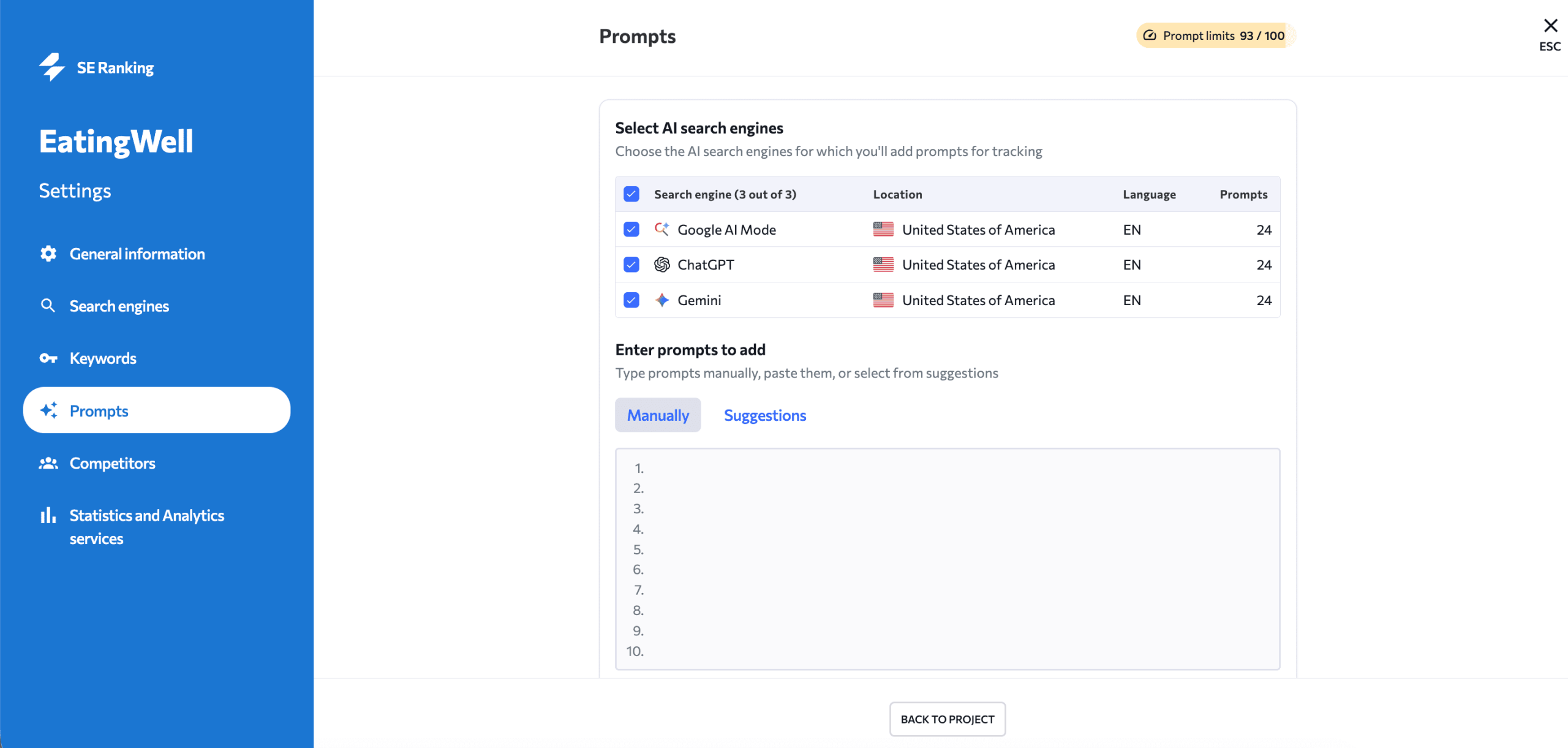 Add prompts for tracking into SE Ranking Adding prompts to SE Ranking