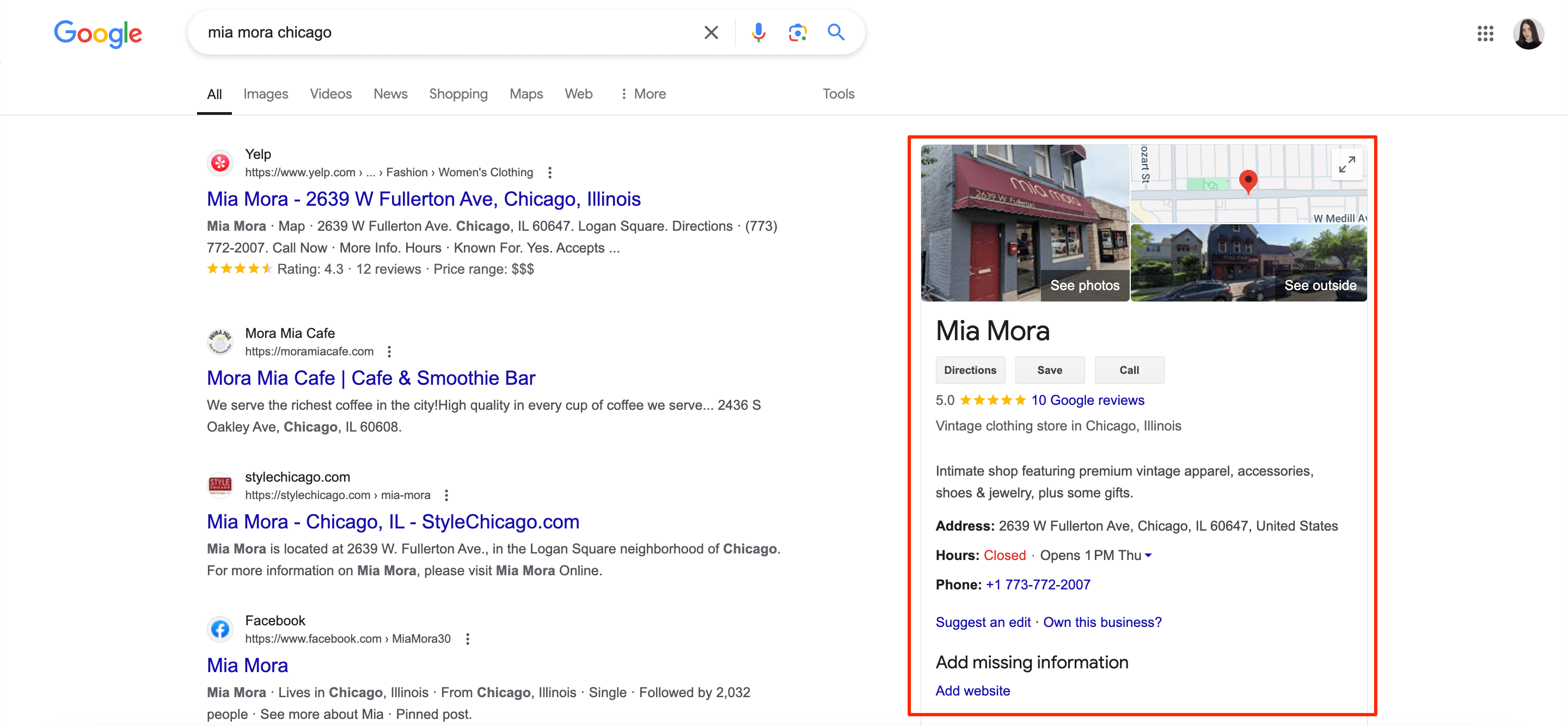 business profile on Google