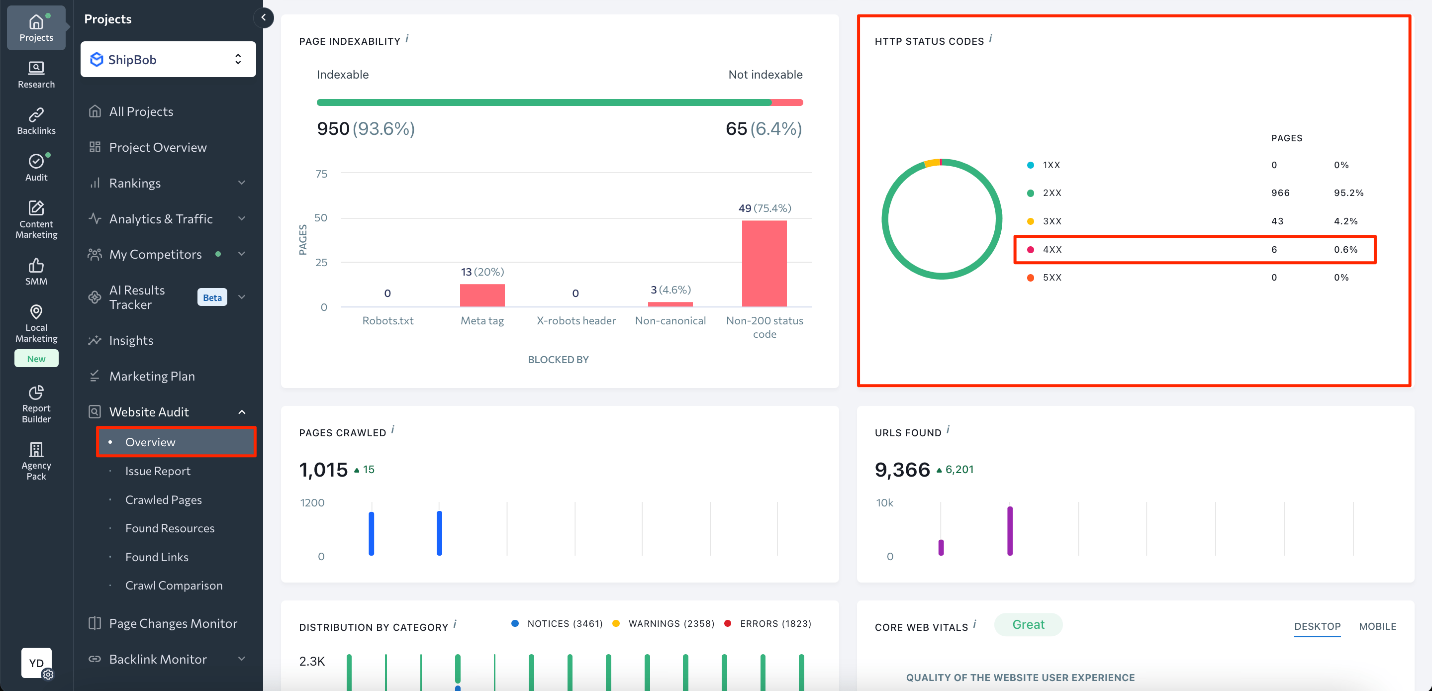 404 pages in the Website Audit report