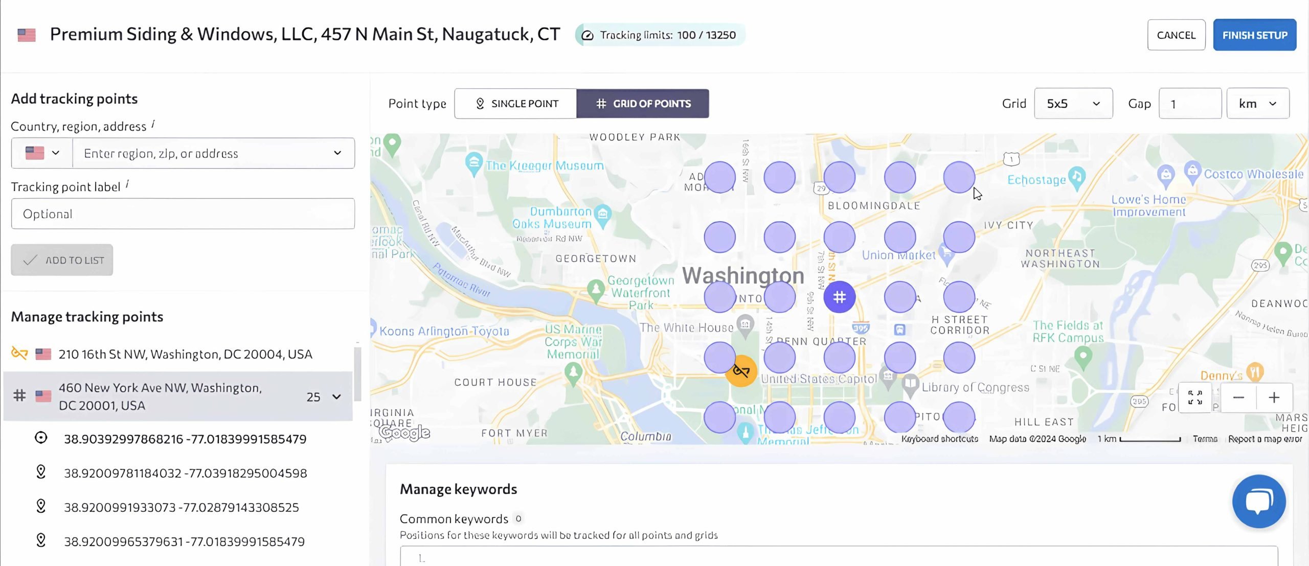 local search grid setup