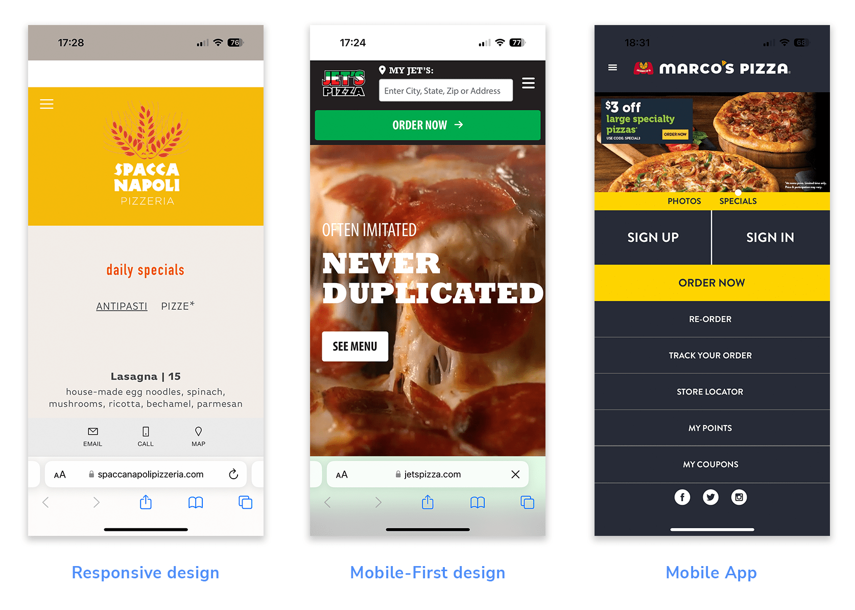 Screenshot of different mobile-friendly options