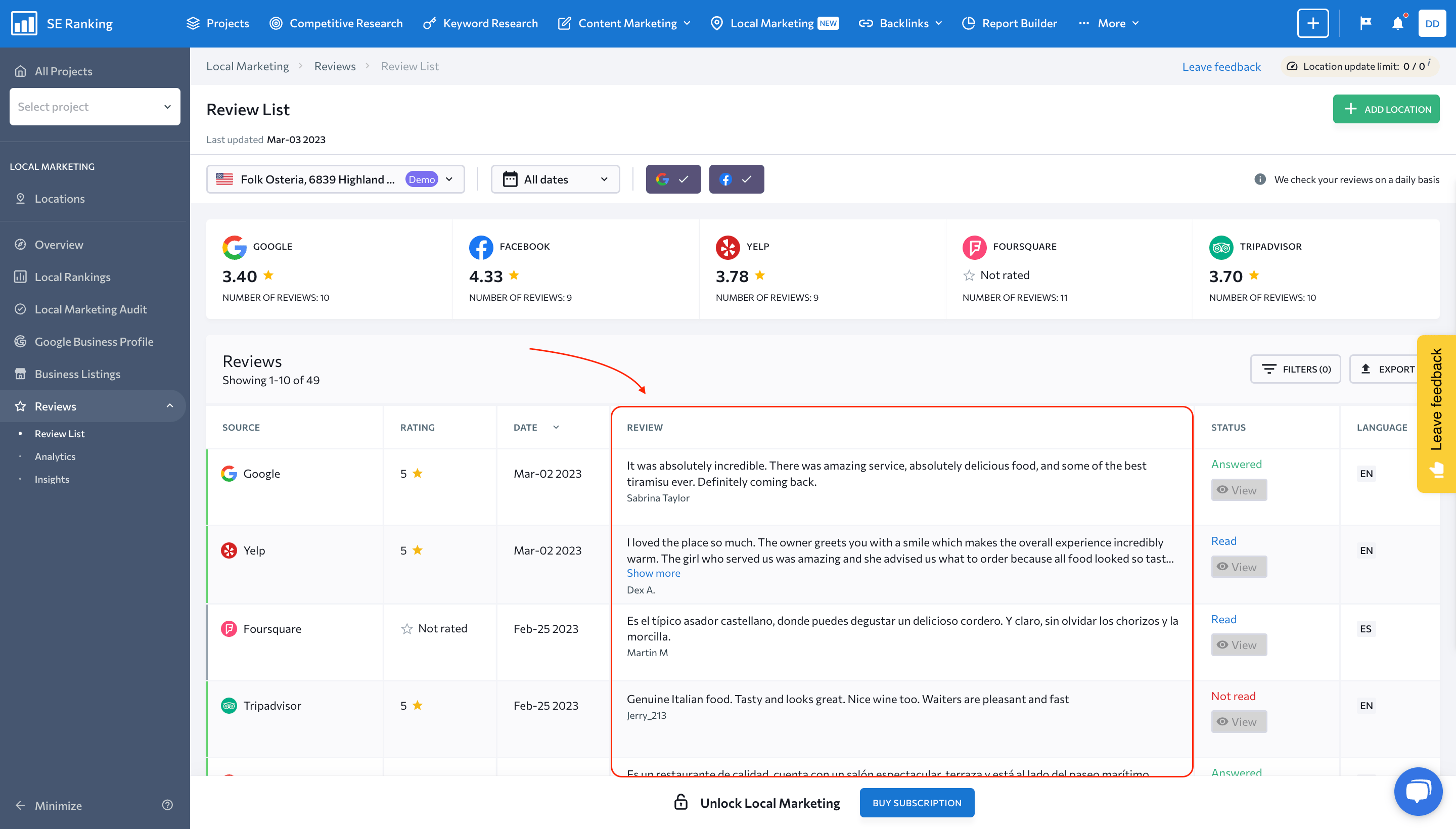 Screenshot of User Reviews section