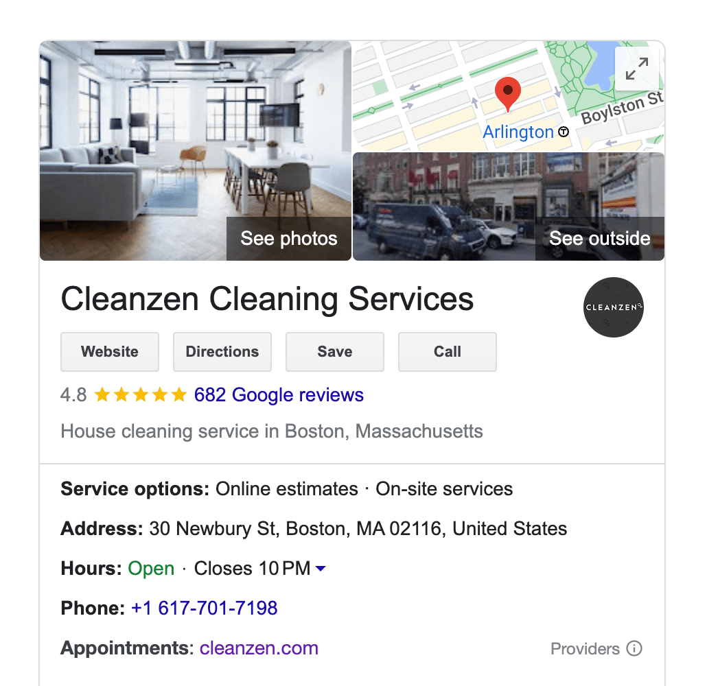 Knowledge Panel of Cleanzen Cleaning Services