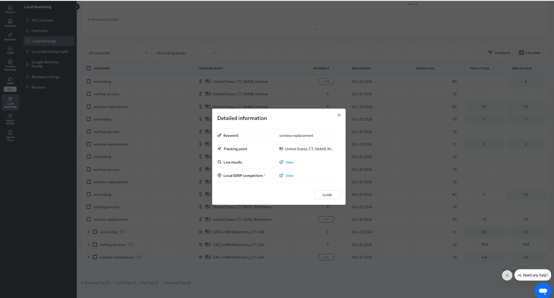 Keyword details in Local Rankings