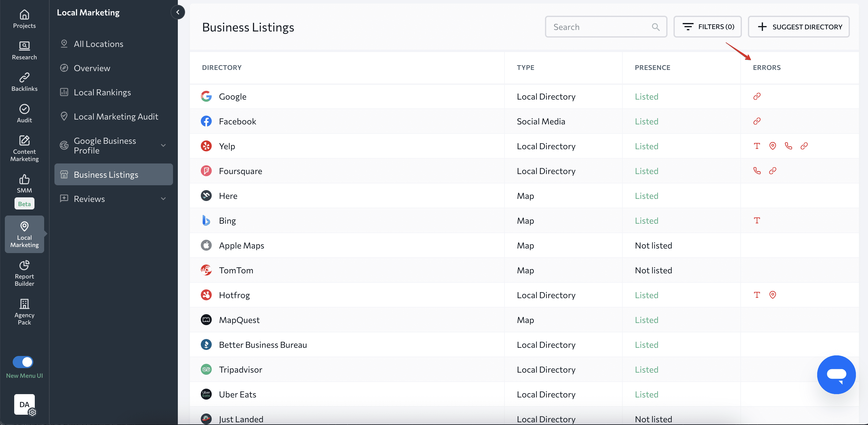 NAP errors in listings