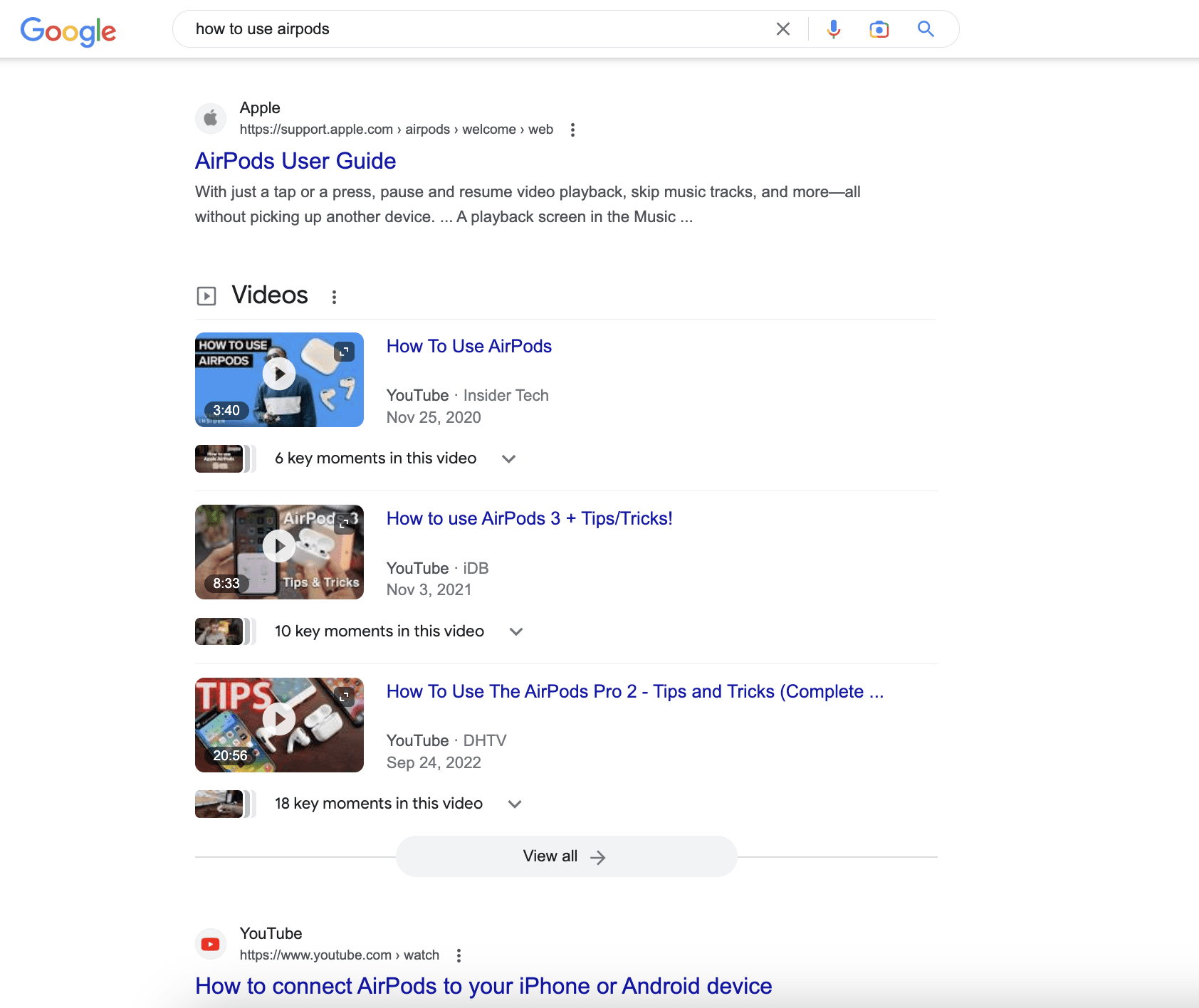 Video search for AirPods