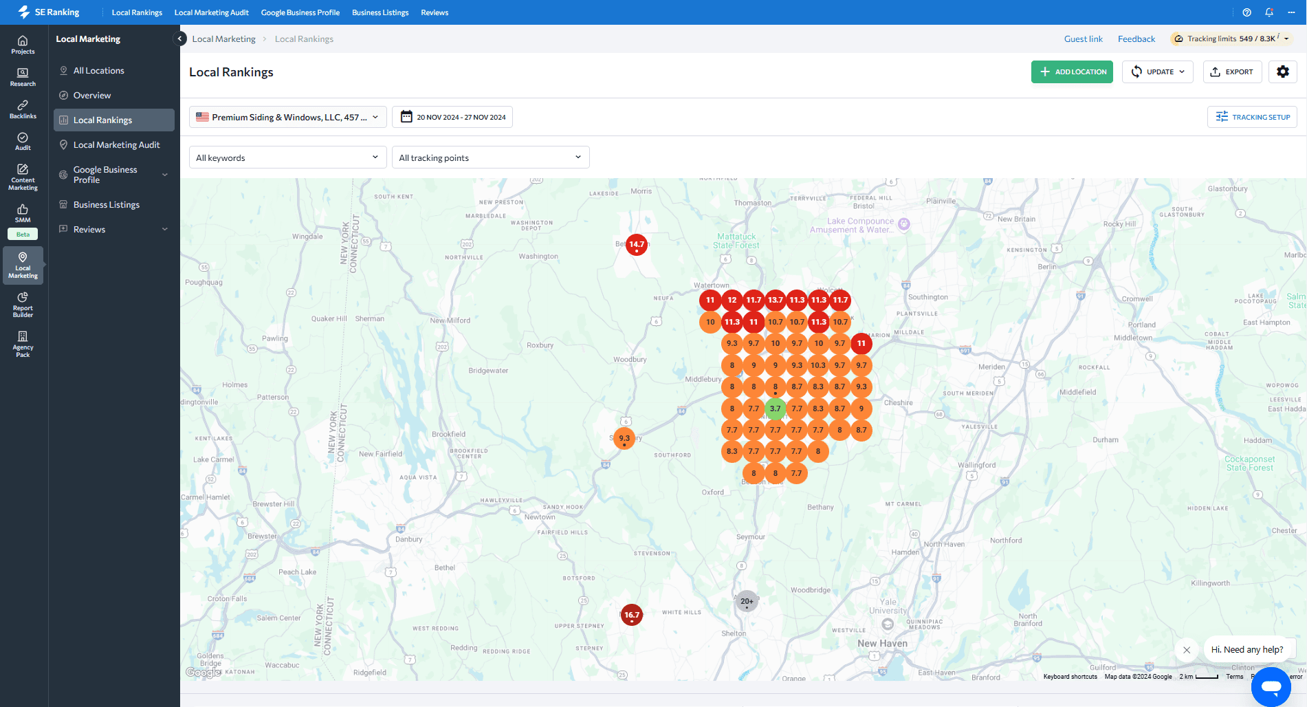 The dashboard in Local Rankings