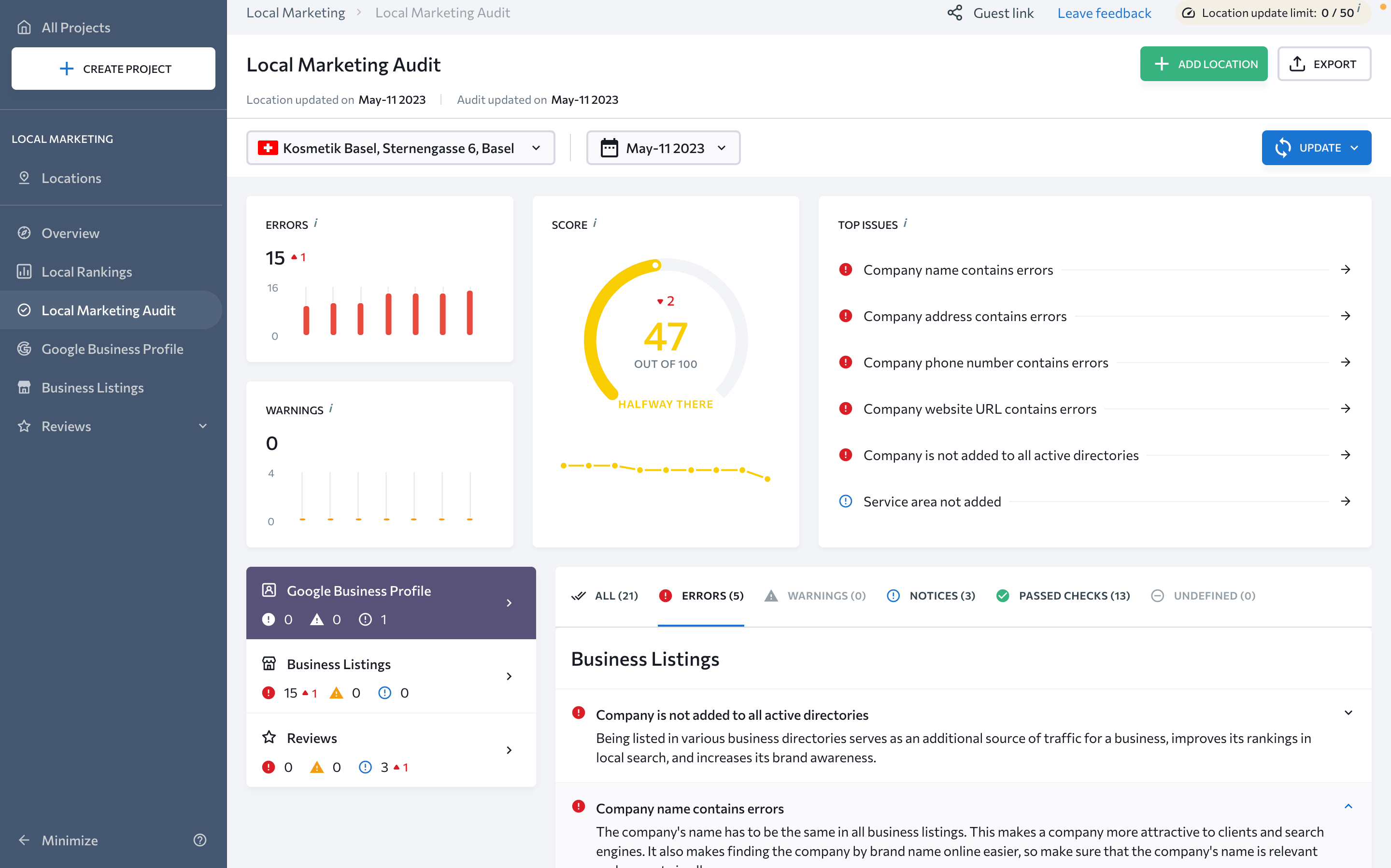 Local Marketing tool NAP Audit