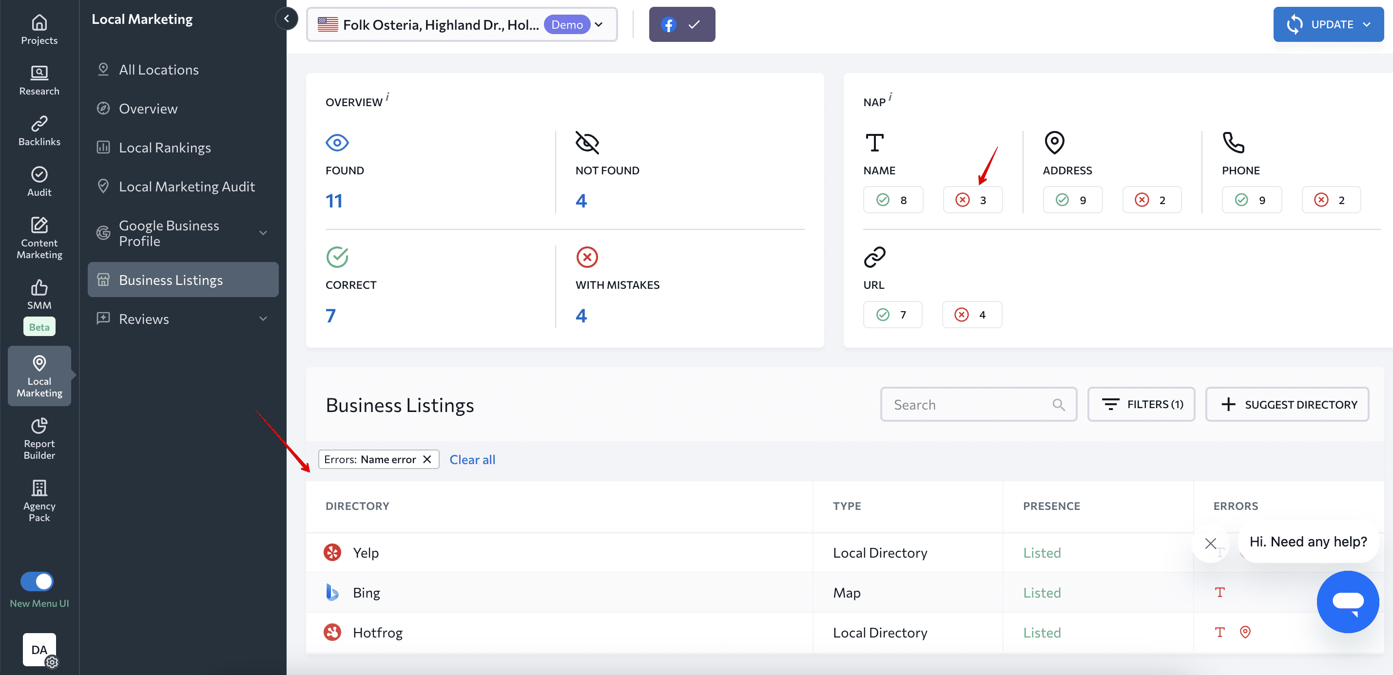 NAP errors as a filter