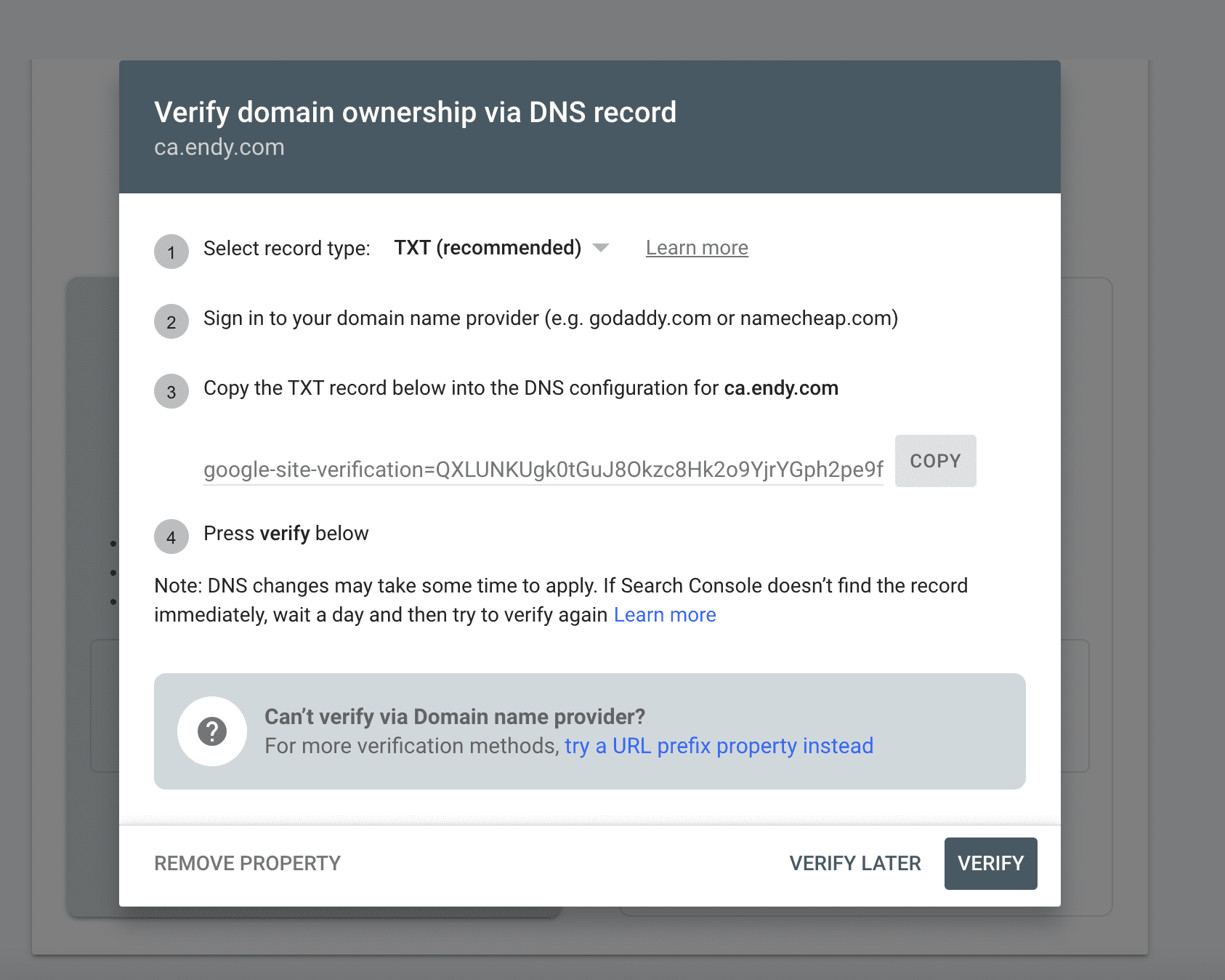 Verify your property in GSC