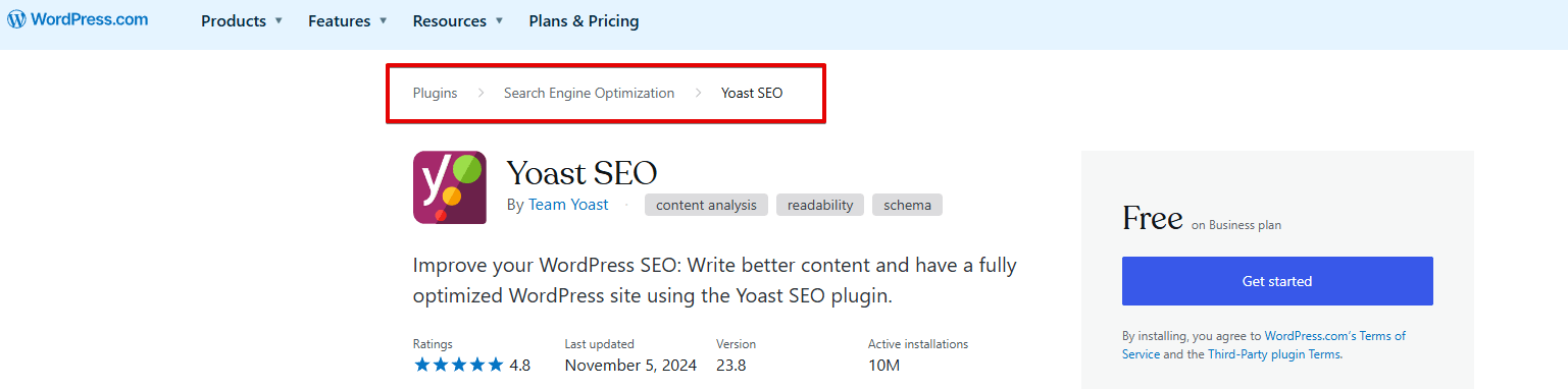 Yoast SEO breadcrumbs example