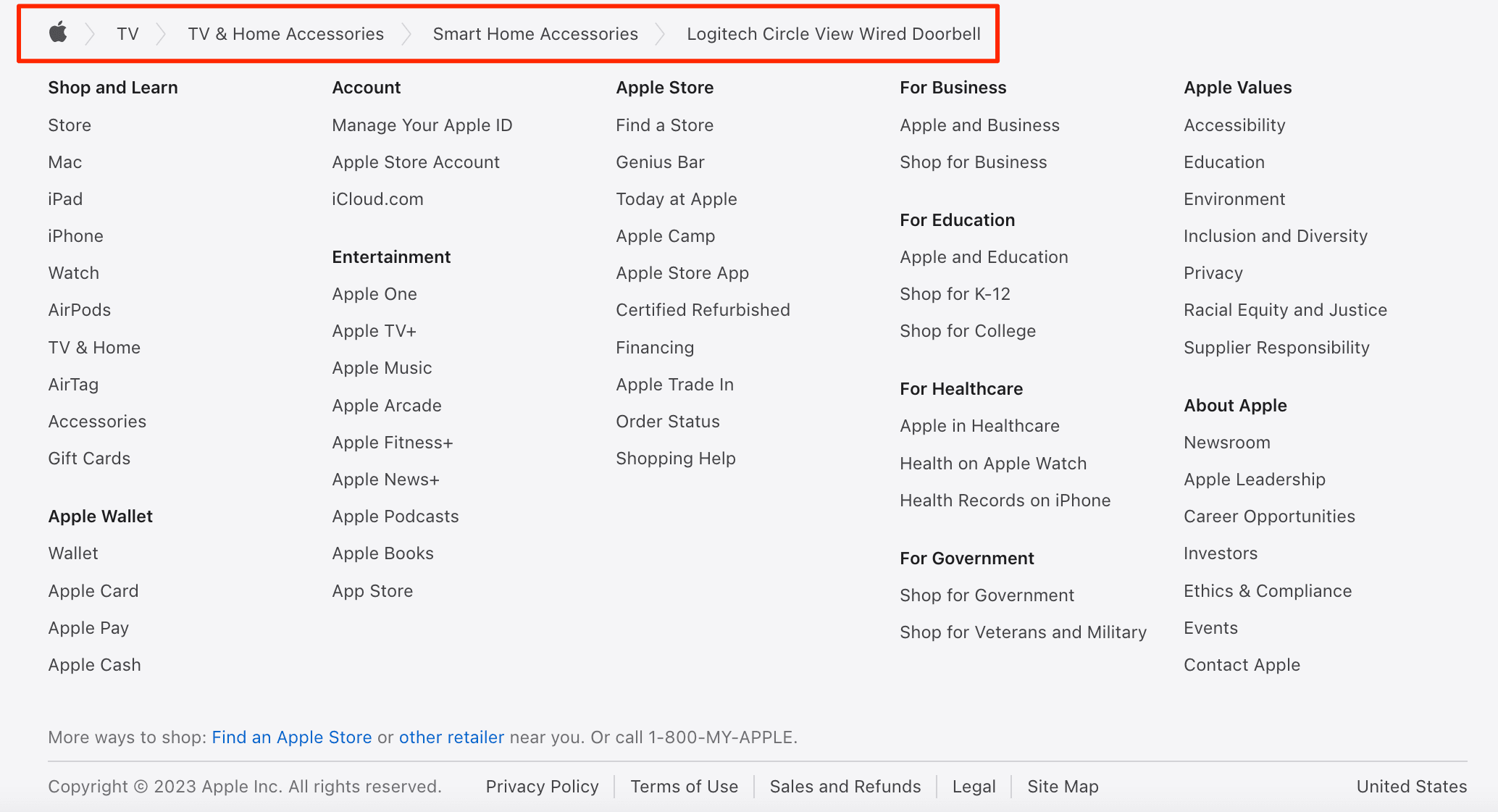 Apple breadcrumb navigation