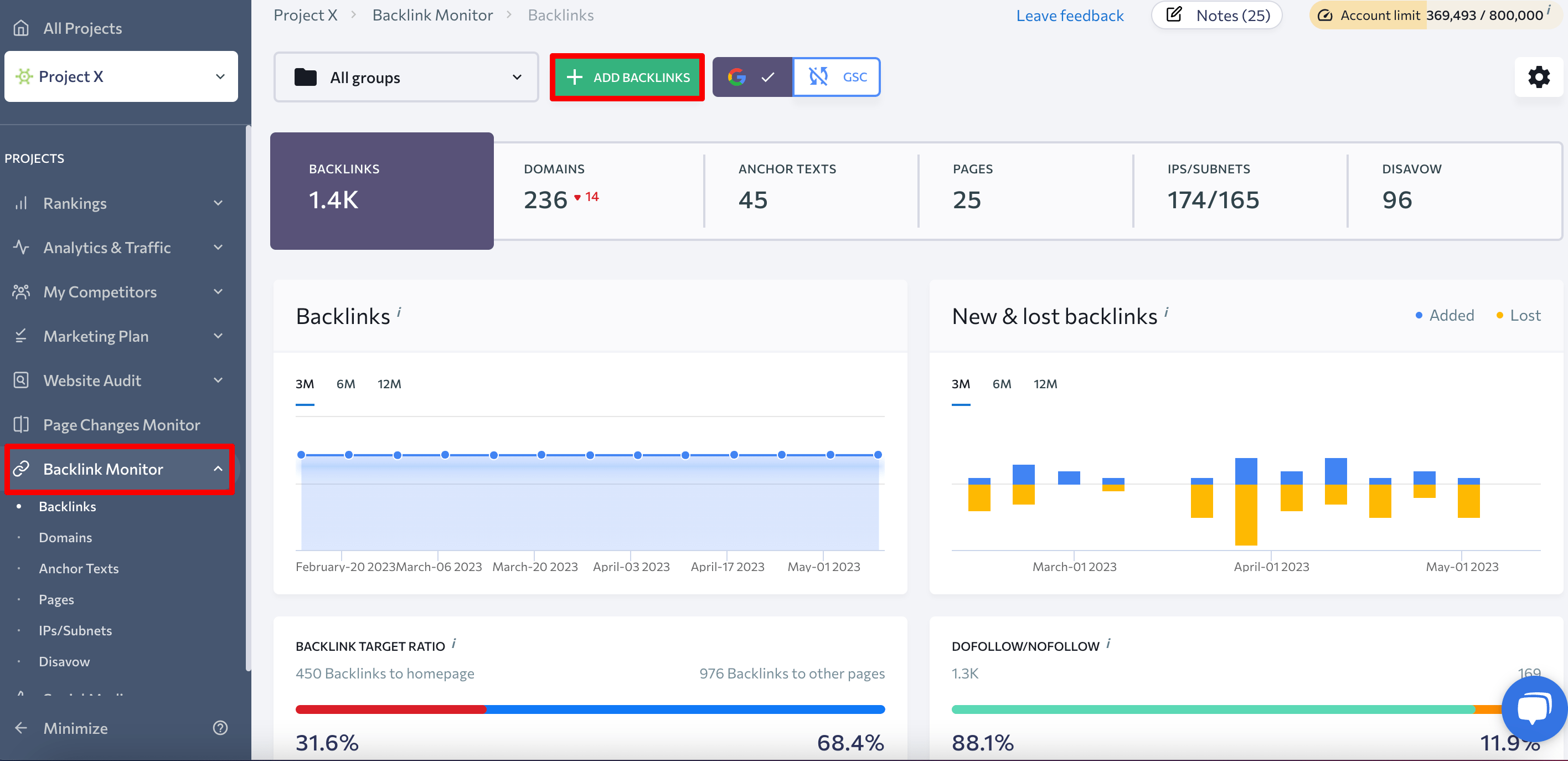 SE Ranking's Backlink Monitor tool