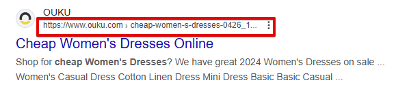 Website URL displayed as breadcrumbs in SERP