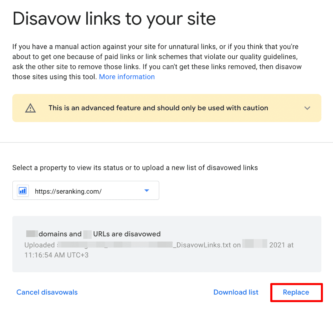 Disavow links tool in GSC