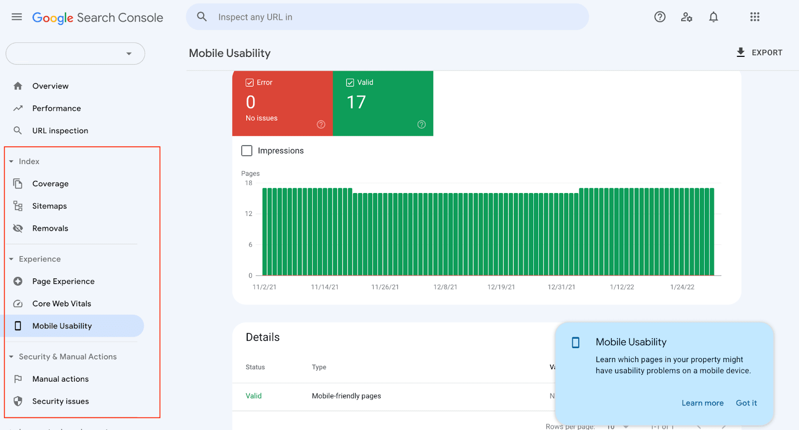 Mobile Usability report in GSC