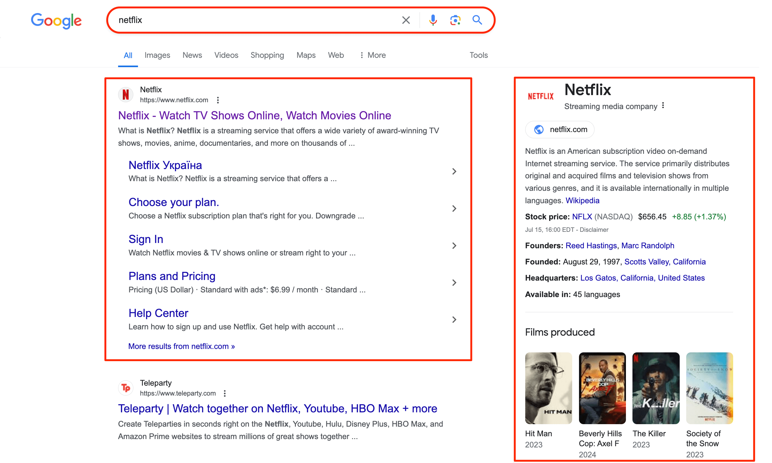 SERP results for navigational intent