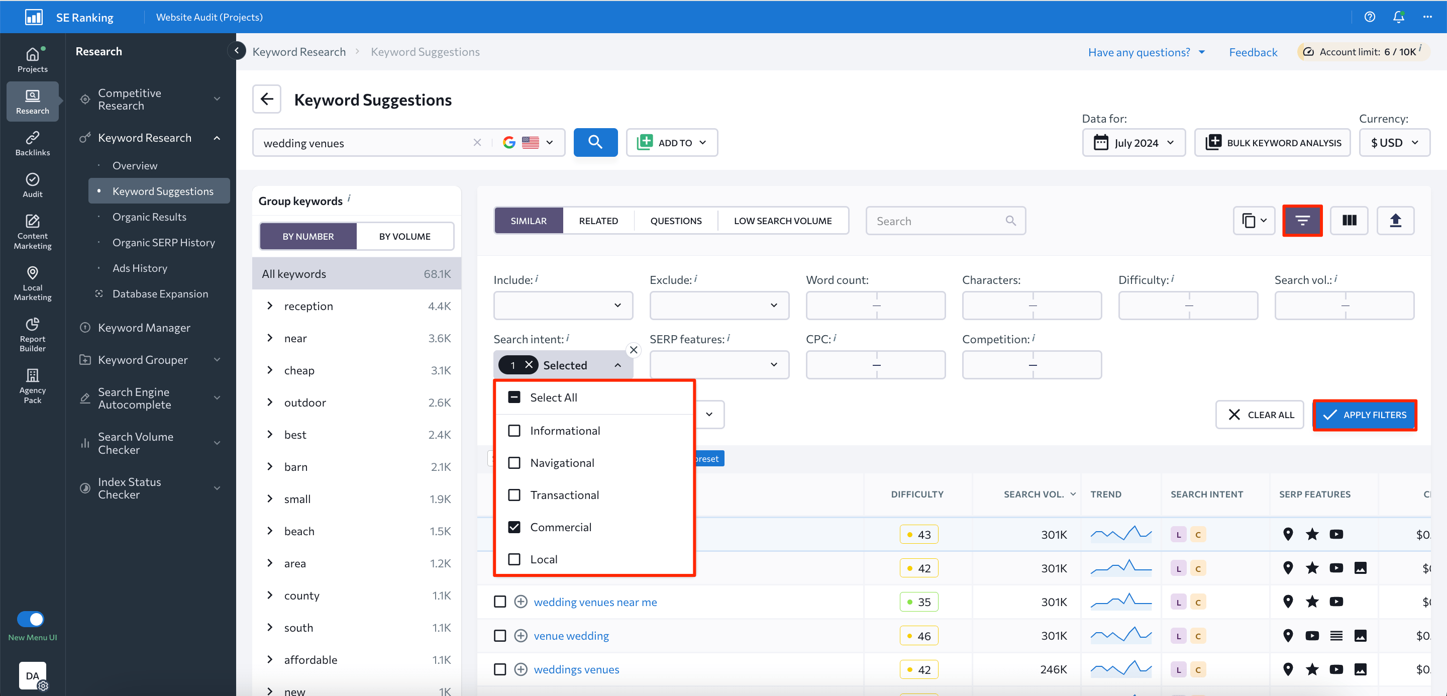 Search Intent Filtering