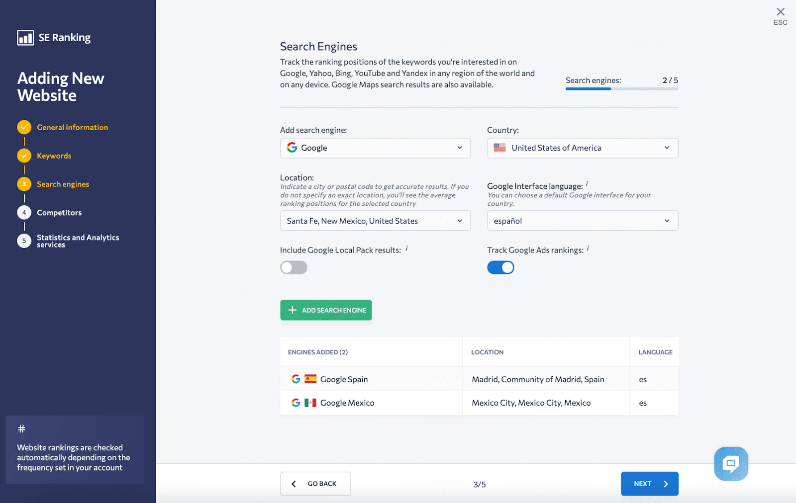 Project settings for multiple locations