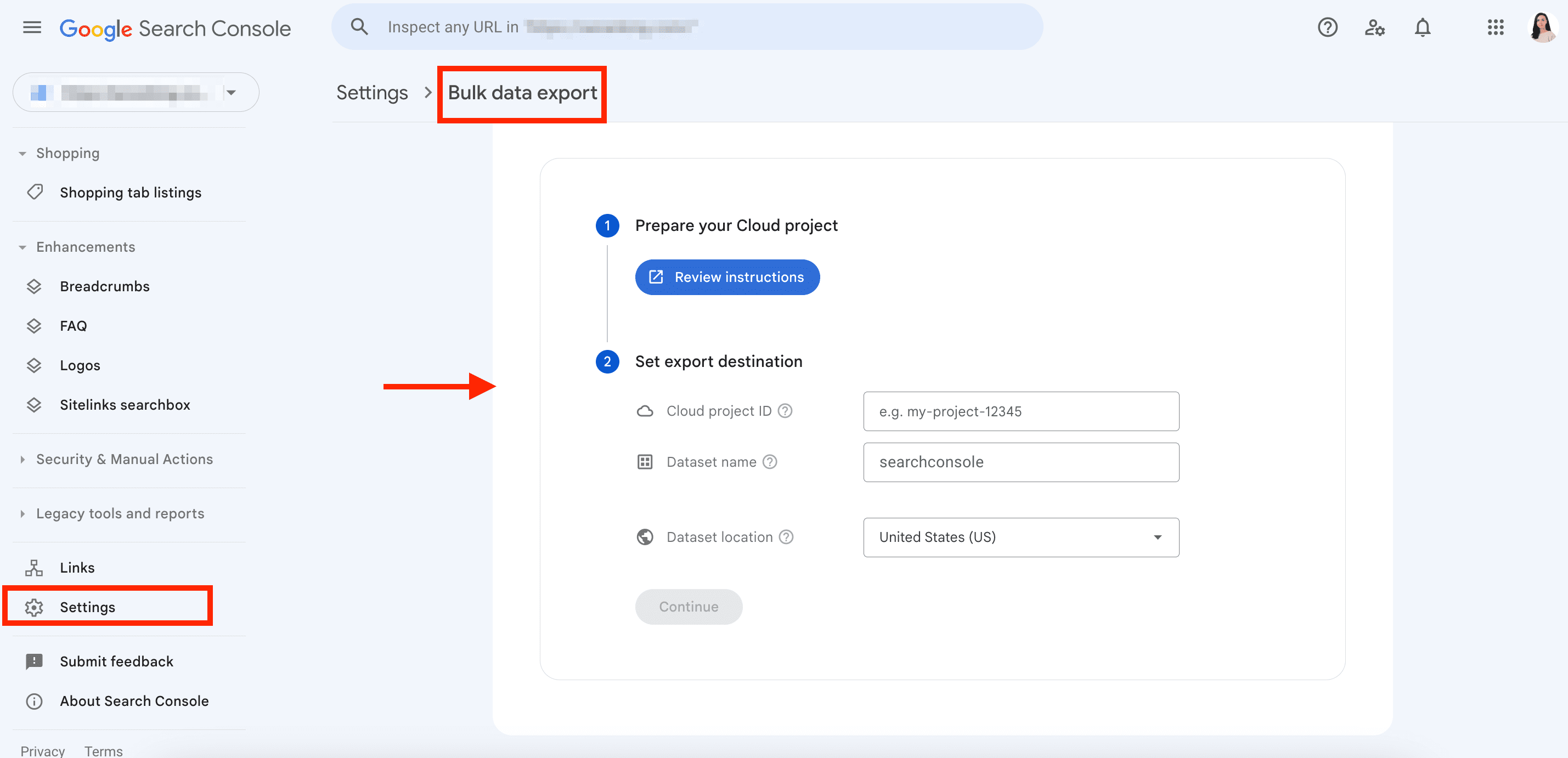 Bulk data export in GSC