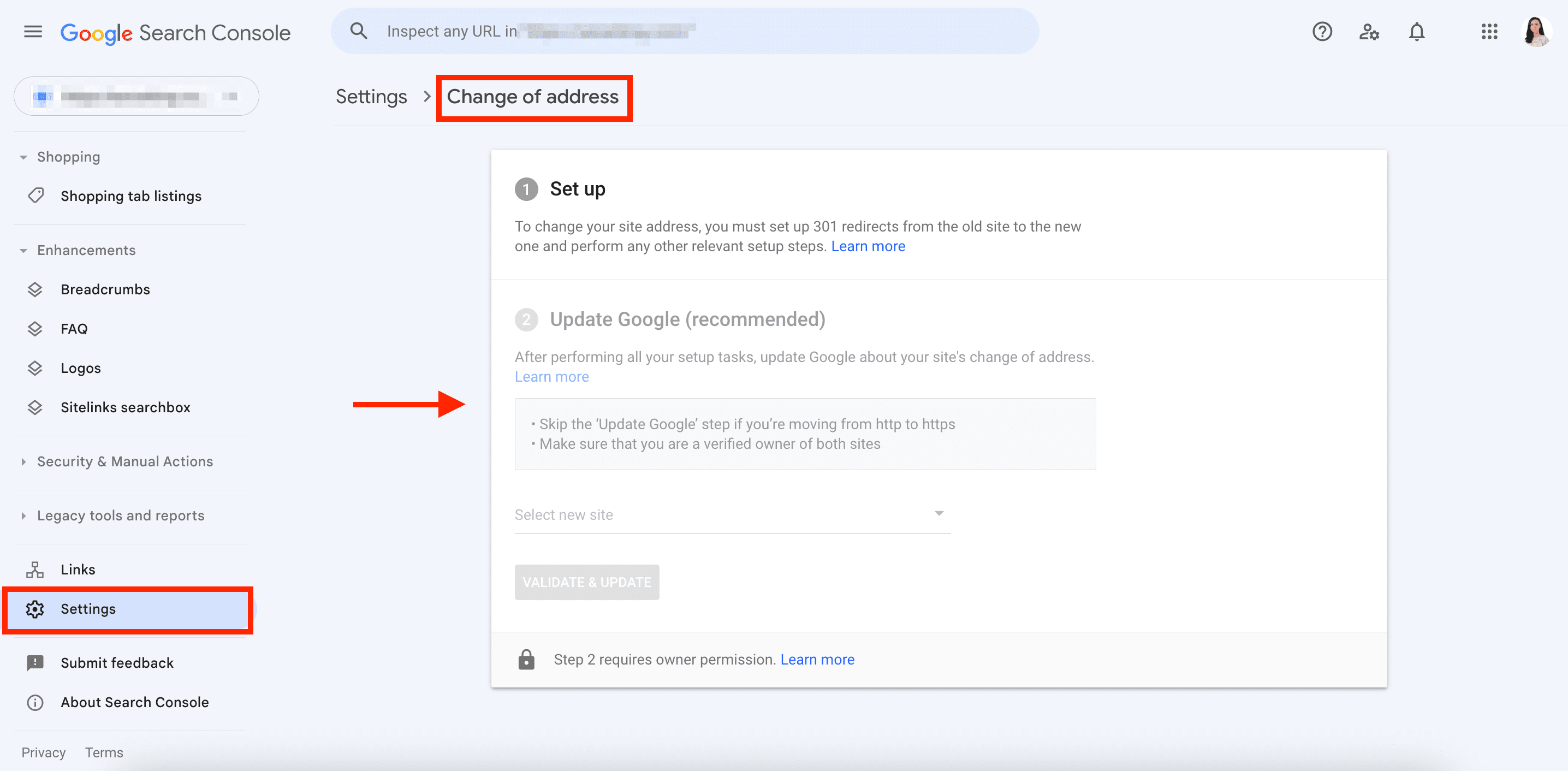 GSC Change of Address tool