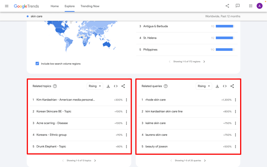 Related topics and queries in Google Trends