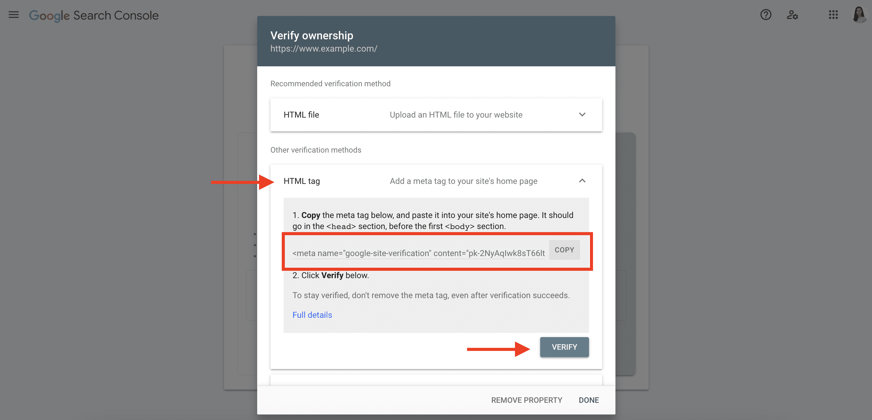 Verifying GSC with HTML tag