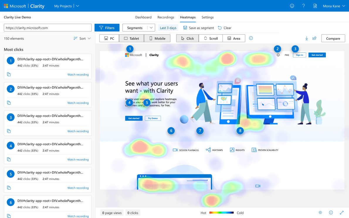 Screenshot from Microsoft Clarity